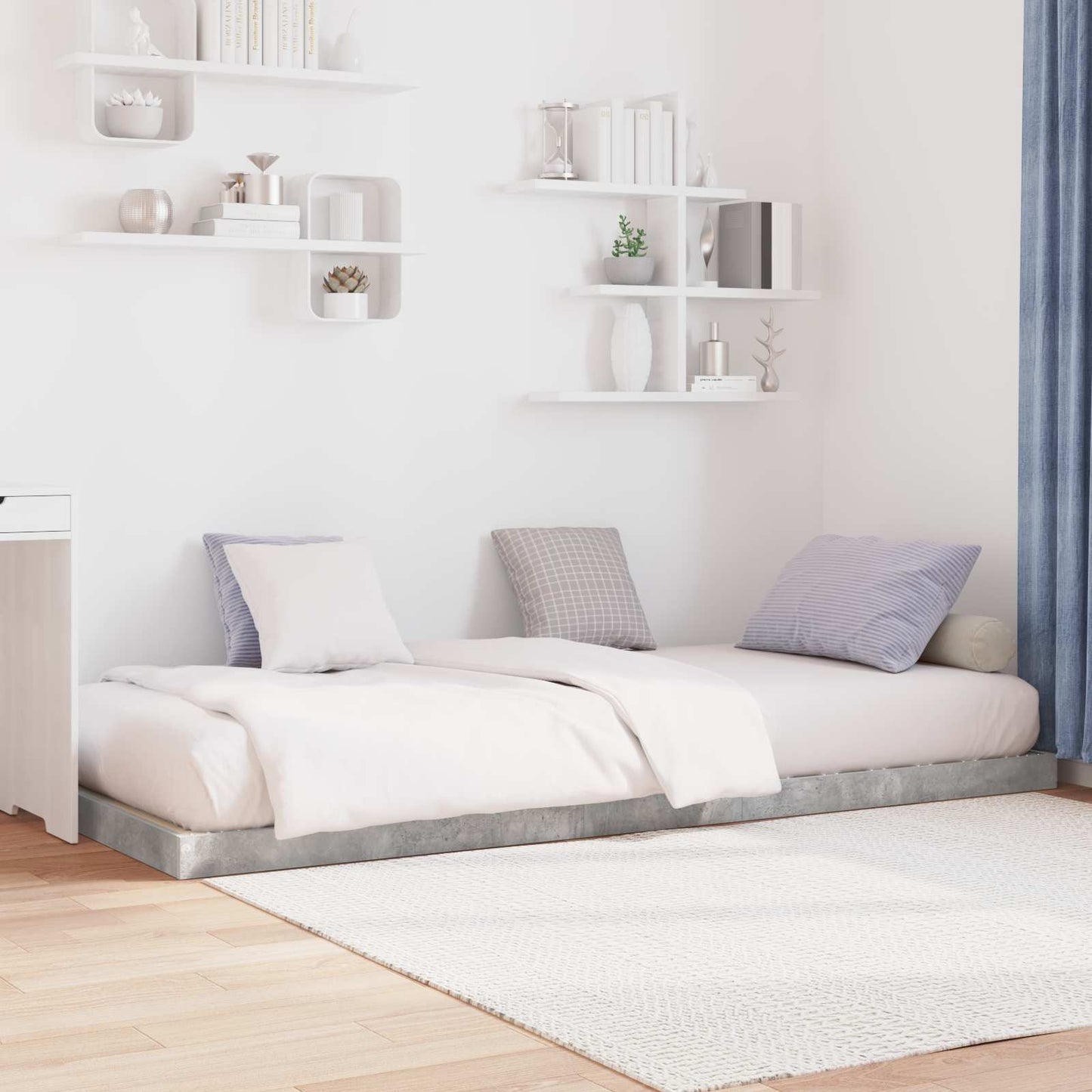 Floor Bed Frame Concrete Grey 90 x 190 cm Engineered Wood