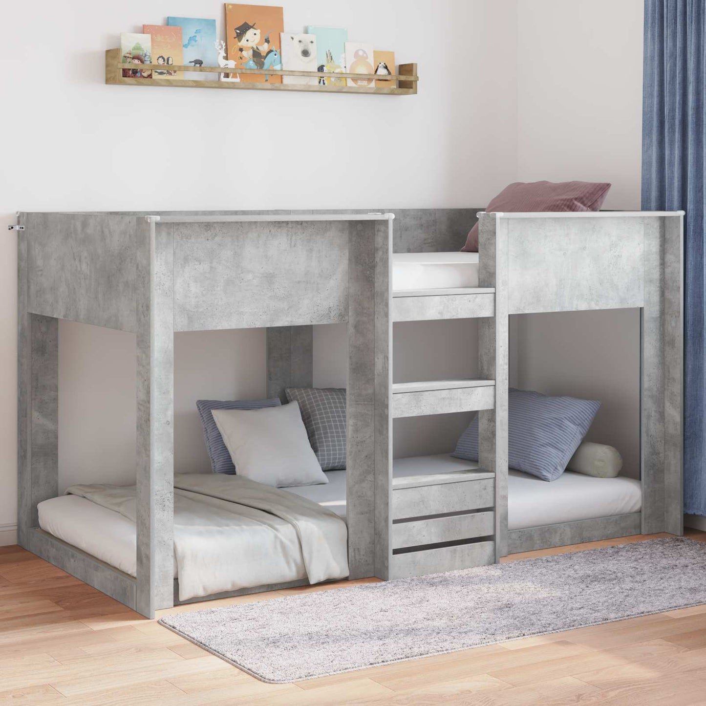 Floor Bed Frame Concrete Grey 90 x 190 cm Engineered Wood