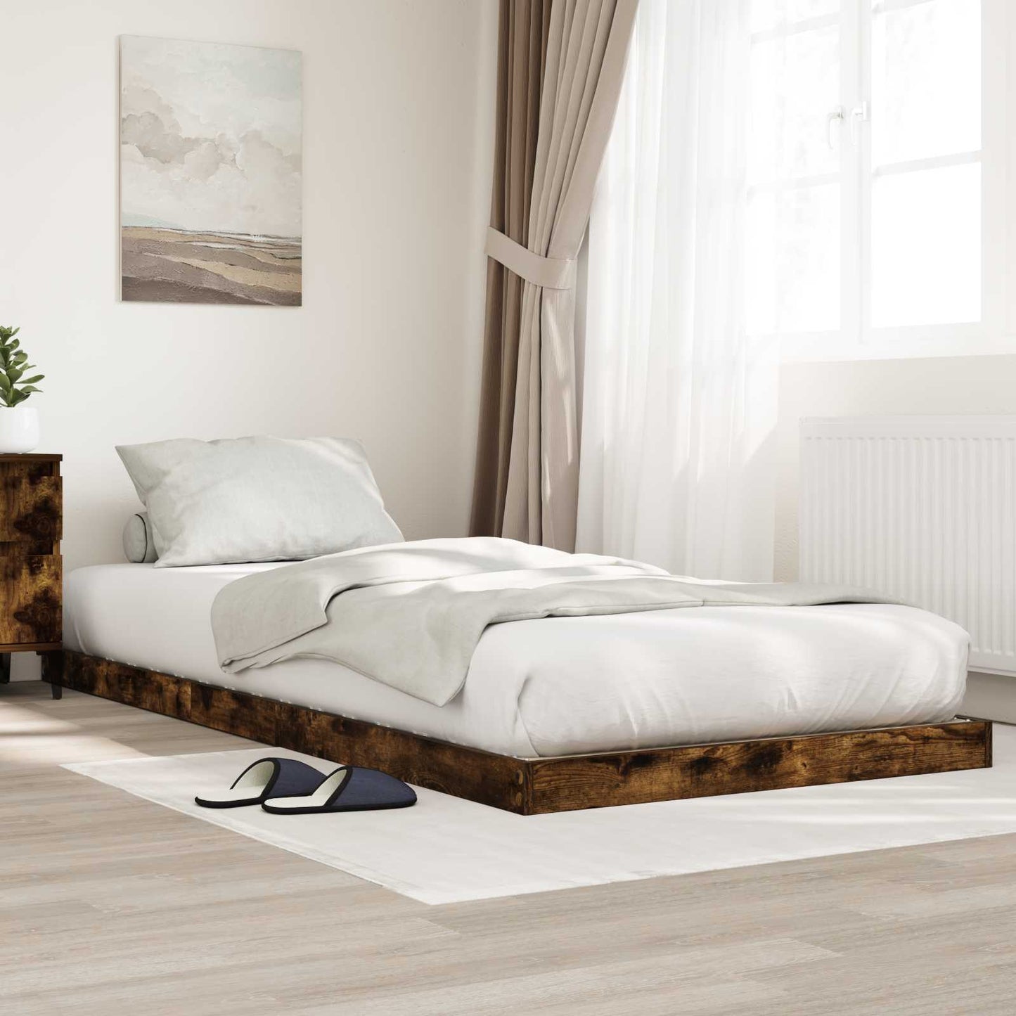 Floor Bed Frame Smoked Oak 90 x 190 cm Engineered Wood
