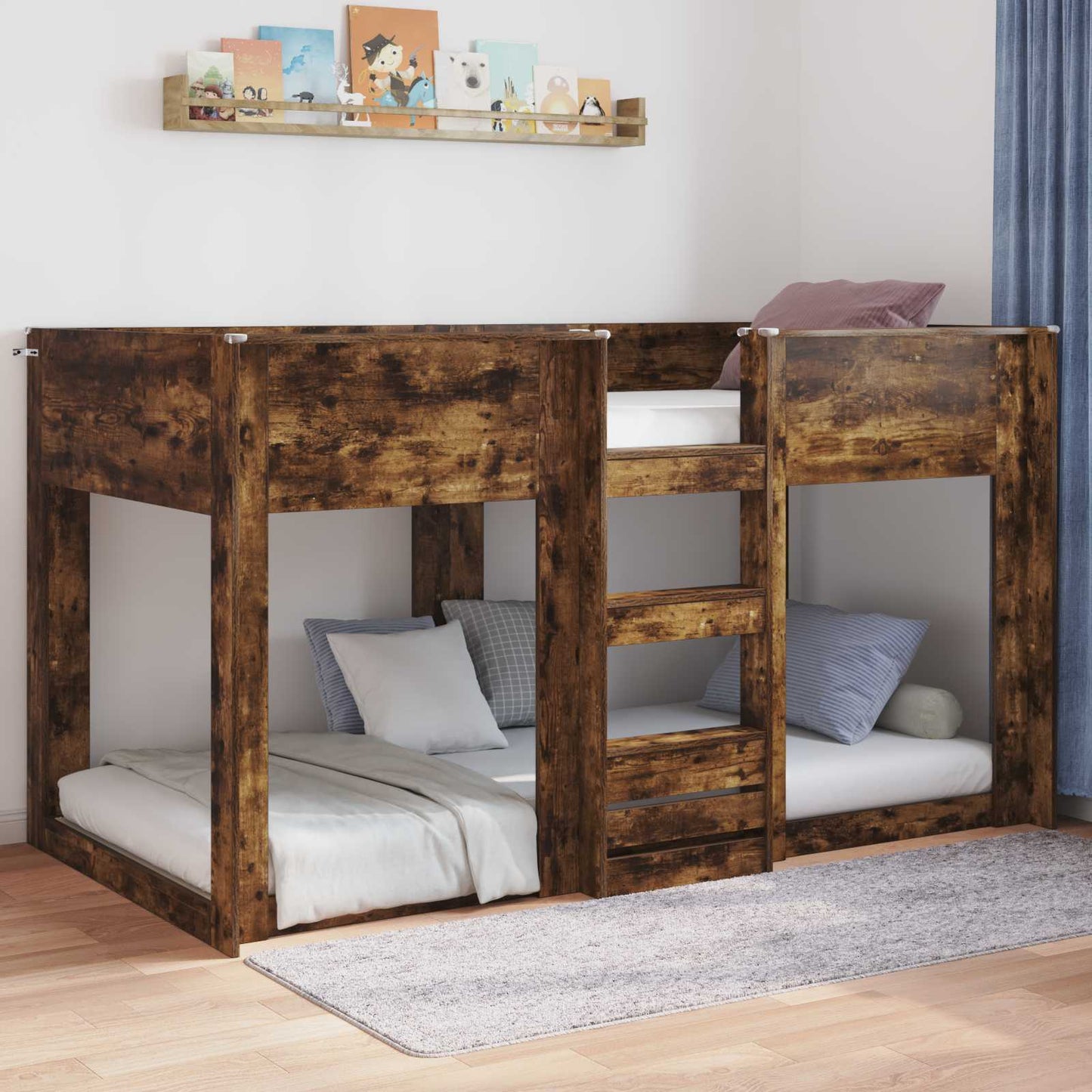 Floor Bed Frame Smoked Oak 90 x 190 cm Engineered Wood