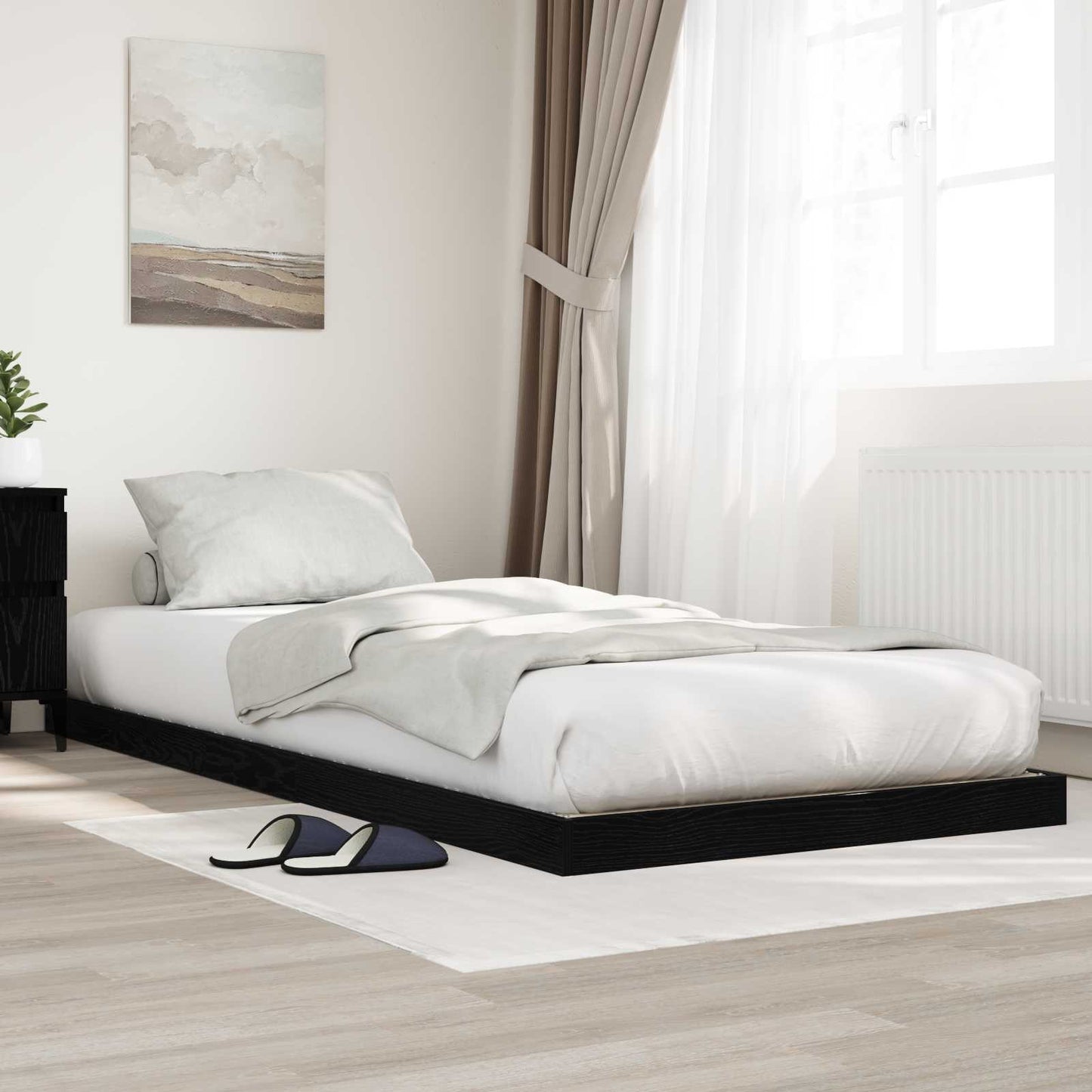 Floor Bed Frame Black Oak 80 x 200 cm Engineered Wood