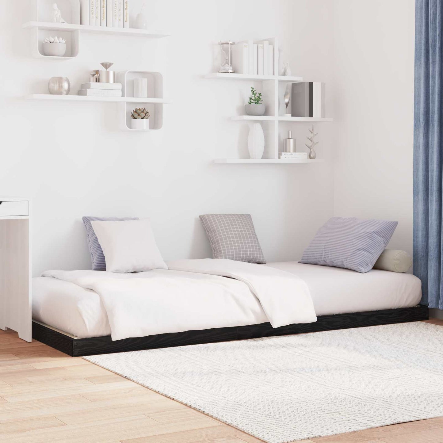 Floor Bed Frame Black Oak 80 x 200 cm Engineered Wood