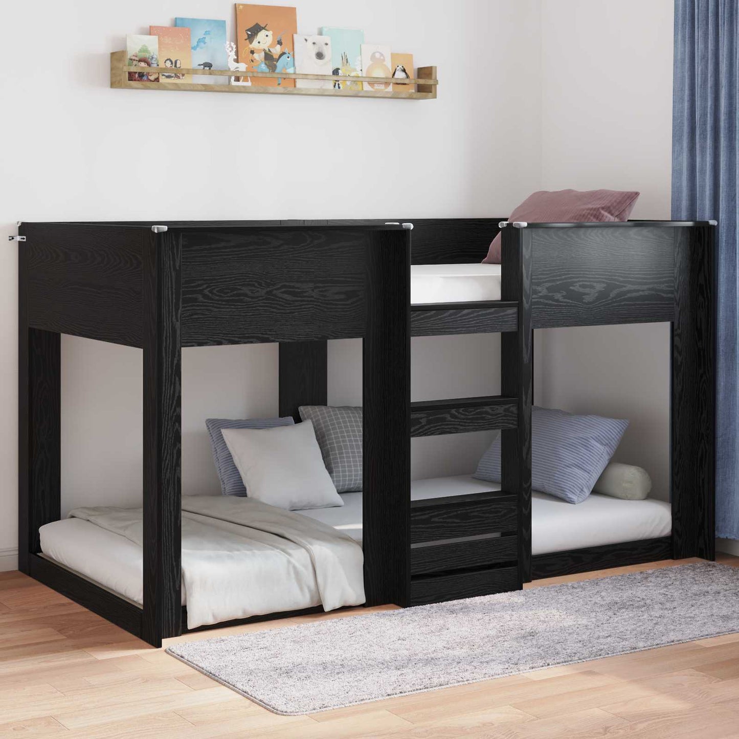 Floor Bed Frame Black Oak 80 x 200 cm Engineered Wood