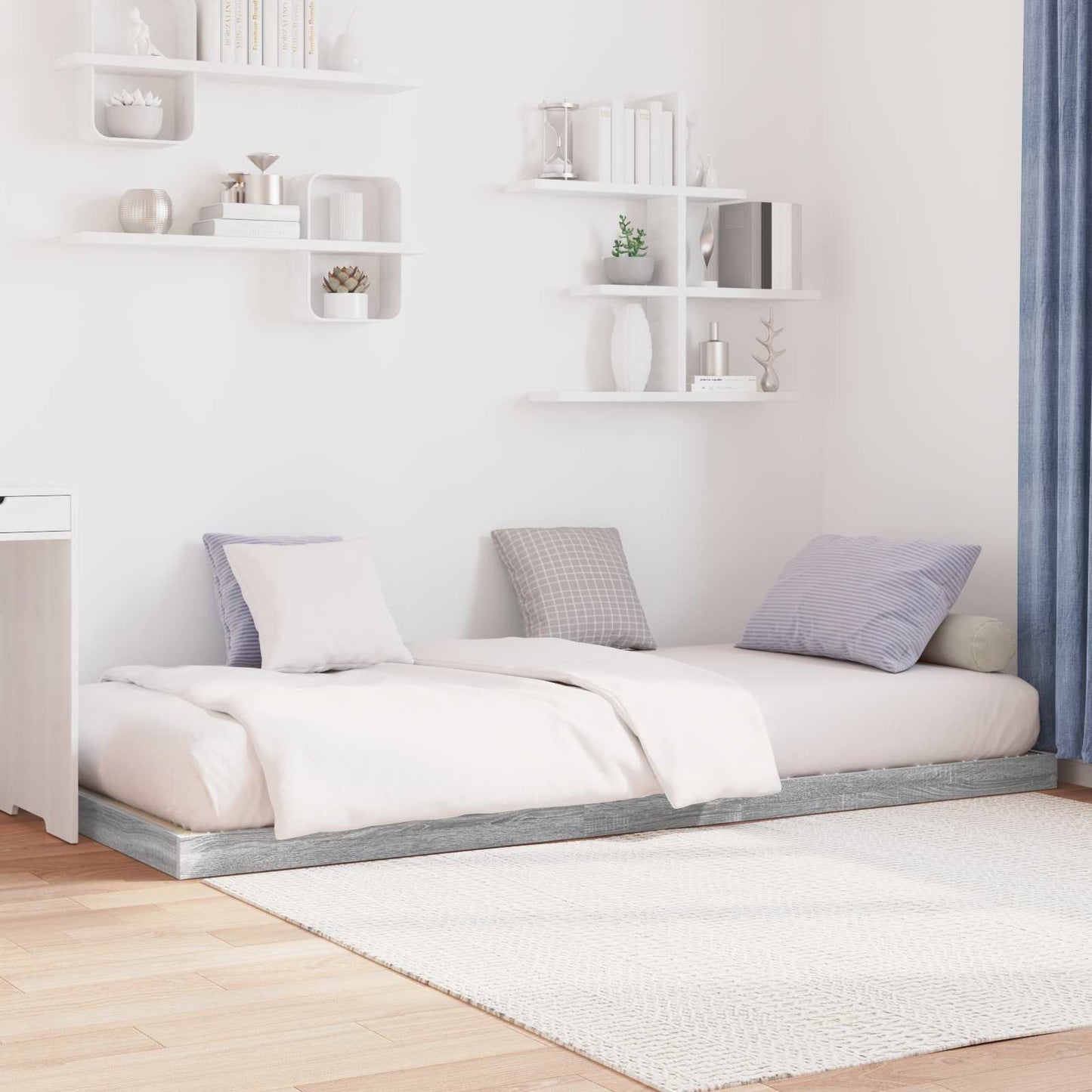 Floor Bed Frame Grey Sonoma 90 x 200 cm Engineered Wood