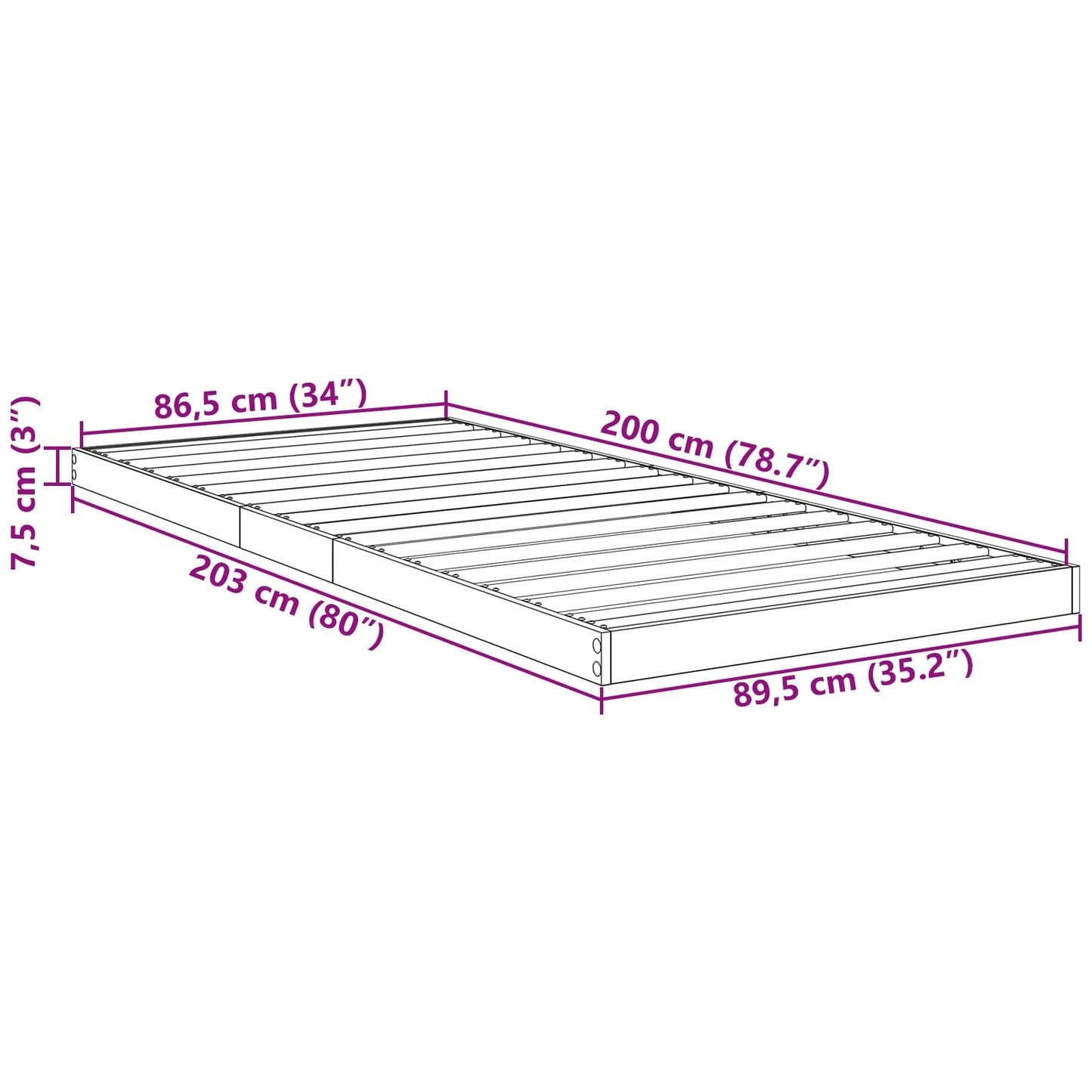 Floor Bed Frame Old Wood 90 x 200 cm Engineered Wood