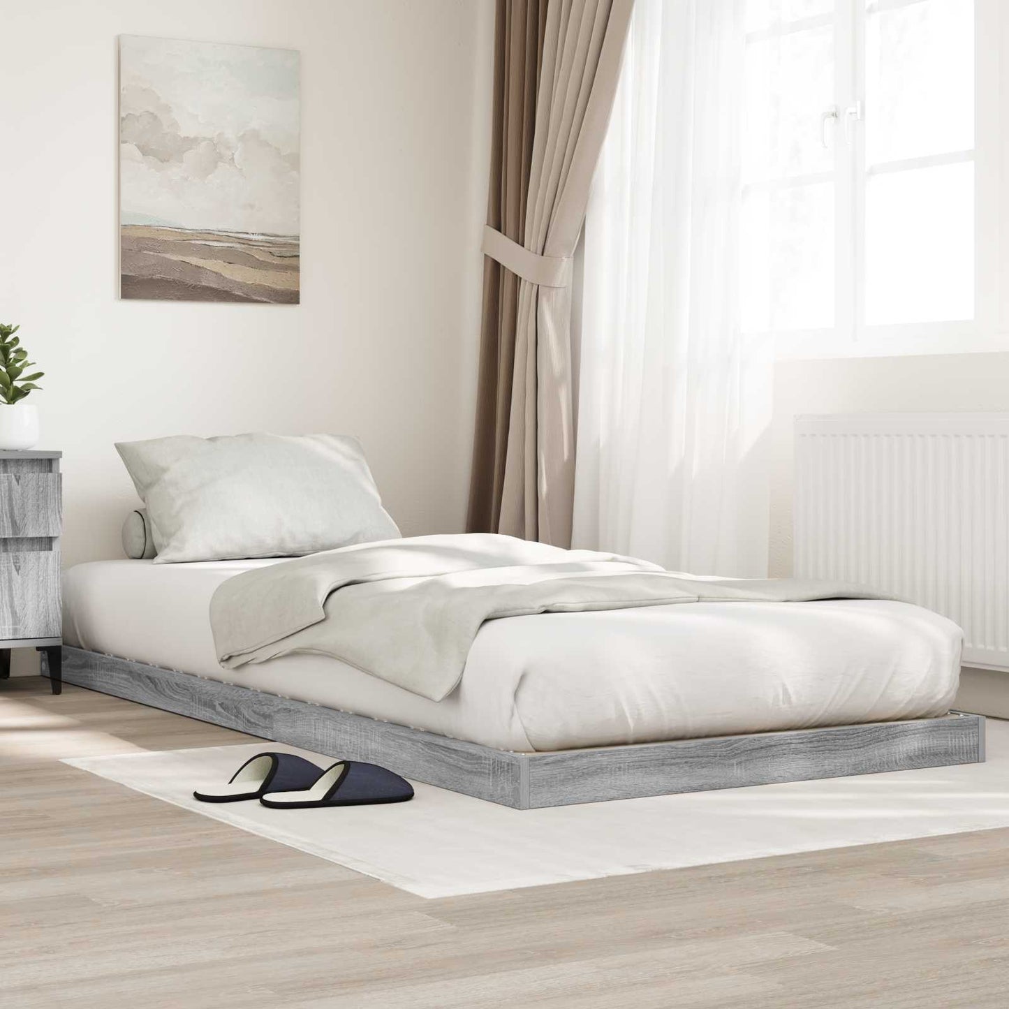 Floor Bed Frame Grey Sonoma 100 x 200 cm Engineered Wood