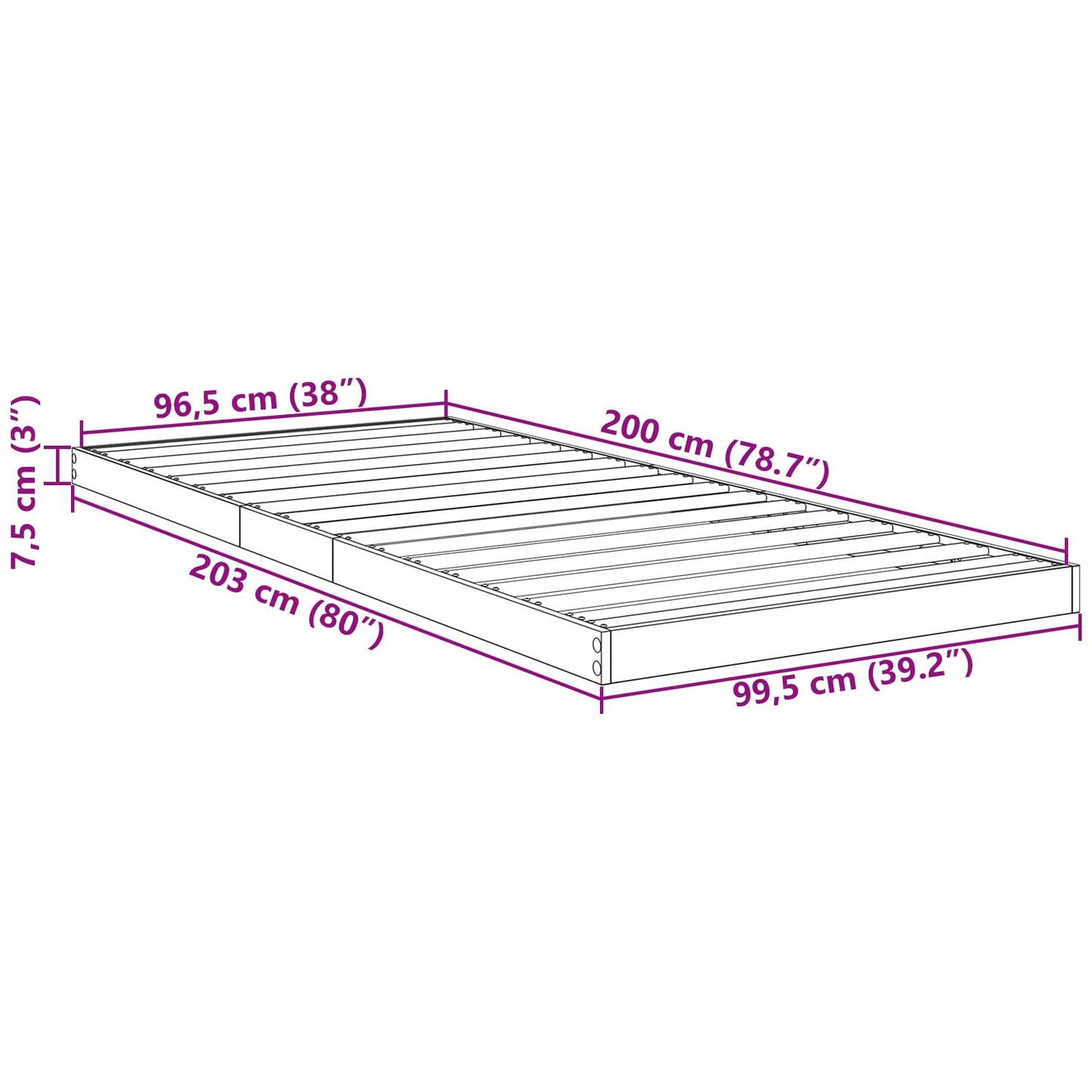 Floor Bed Frame Grey Sonoma 100 x 200 cm Engineered Wood
