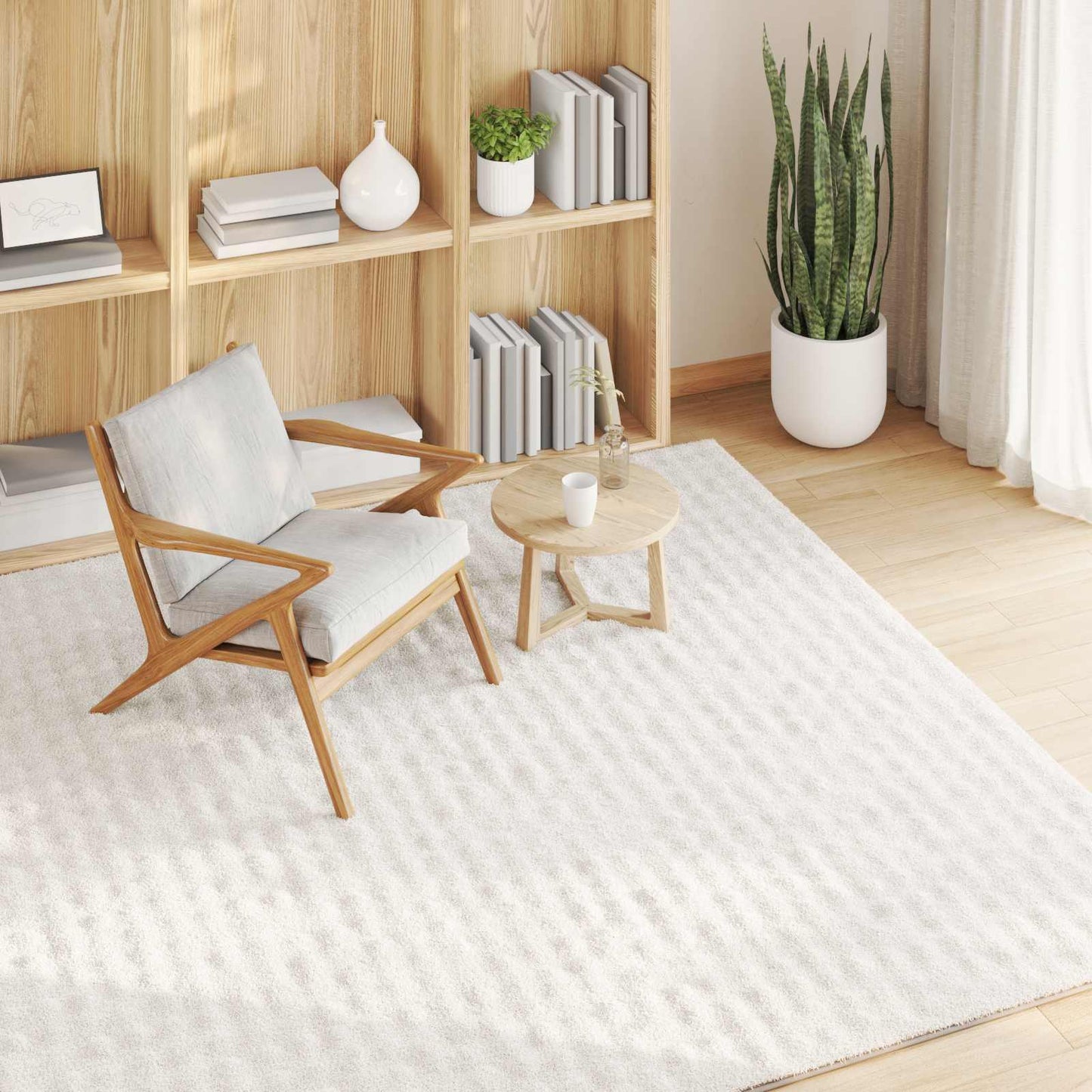 Area Rugs Square SIROLO Cream 200 x 200 cm Polyester