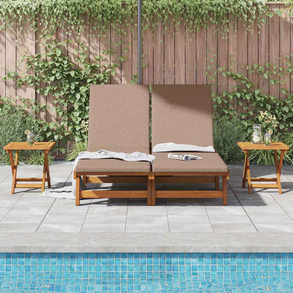 Sun Lounger Reclining with Cushion Taupe Solid Acacia Wood