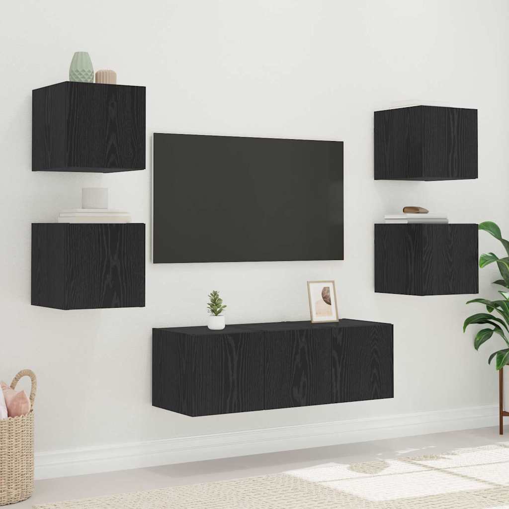 TV Wall Cabinet Black Oak 30.5 x 35 x 30 cm Engineered Wood