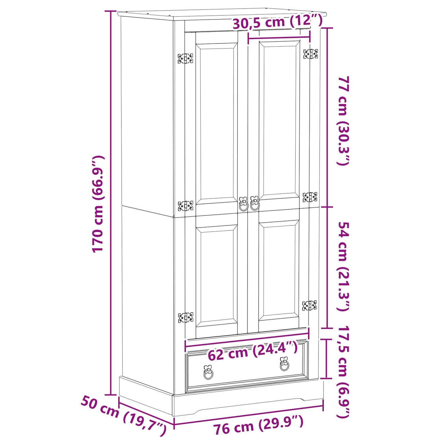 Wardrobes with Drawer White 76 x 50 x 170 cm Solid Pine Wood