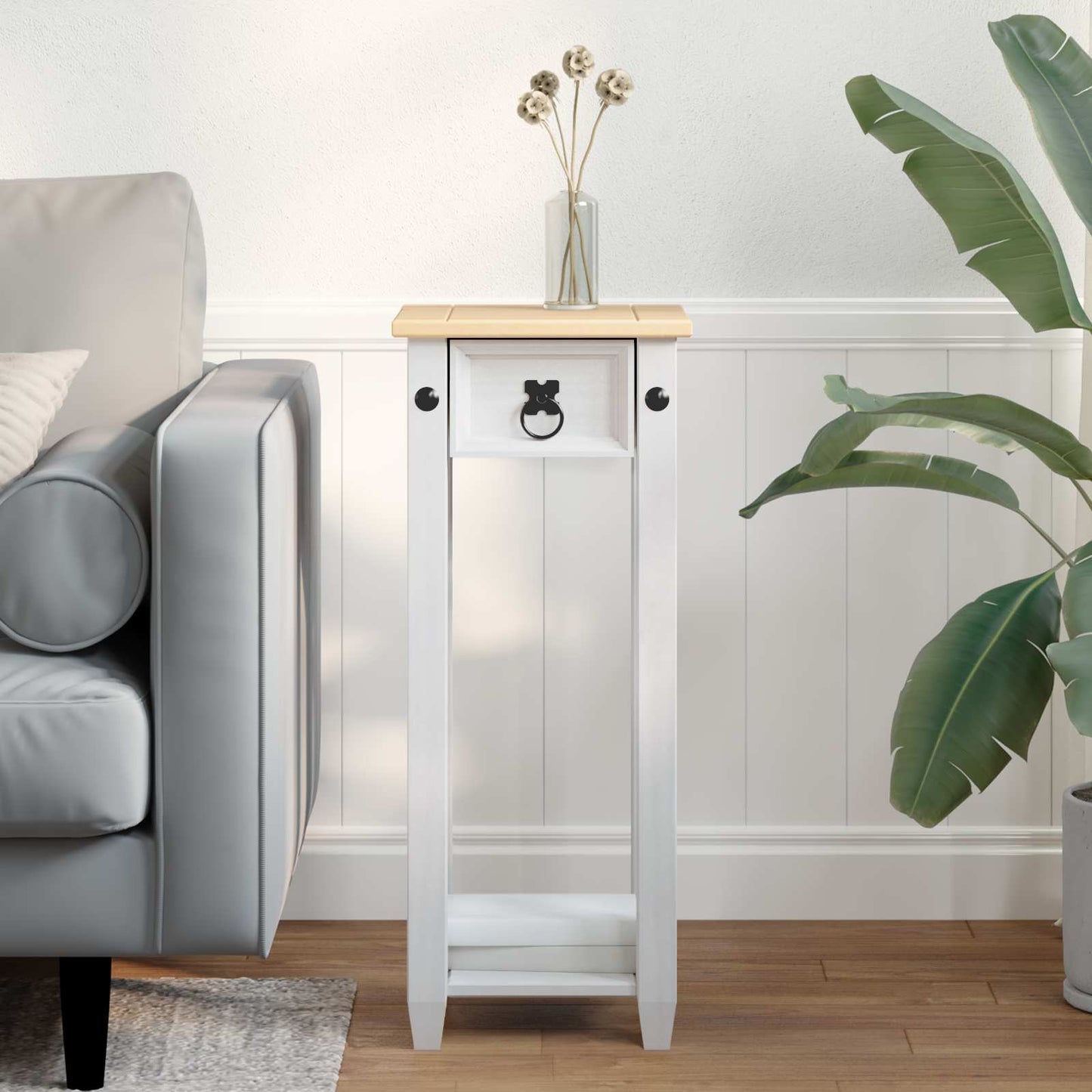 Plant Stand White 30 x 30x 73 cm Solid Pine Wood