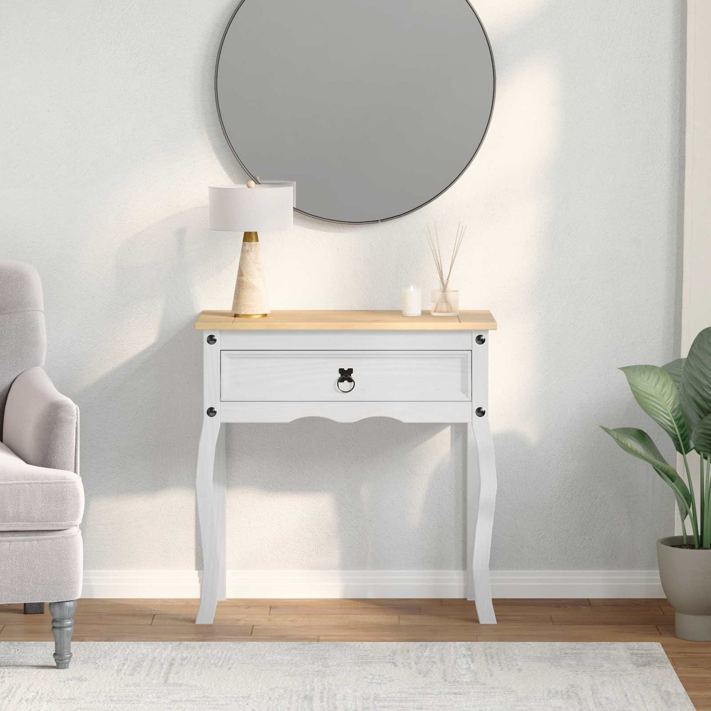 Console table with Drawer White 73 x 35 x 73 cm Solid Pine Wood