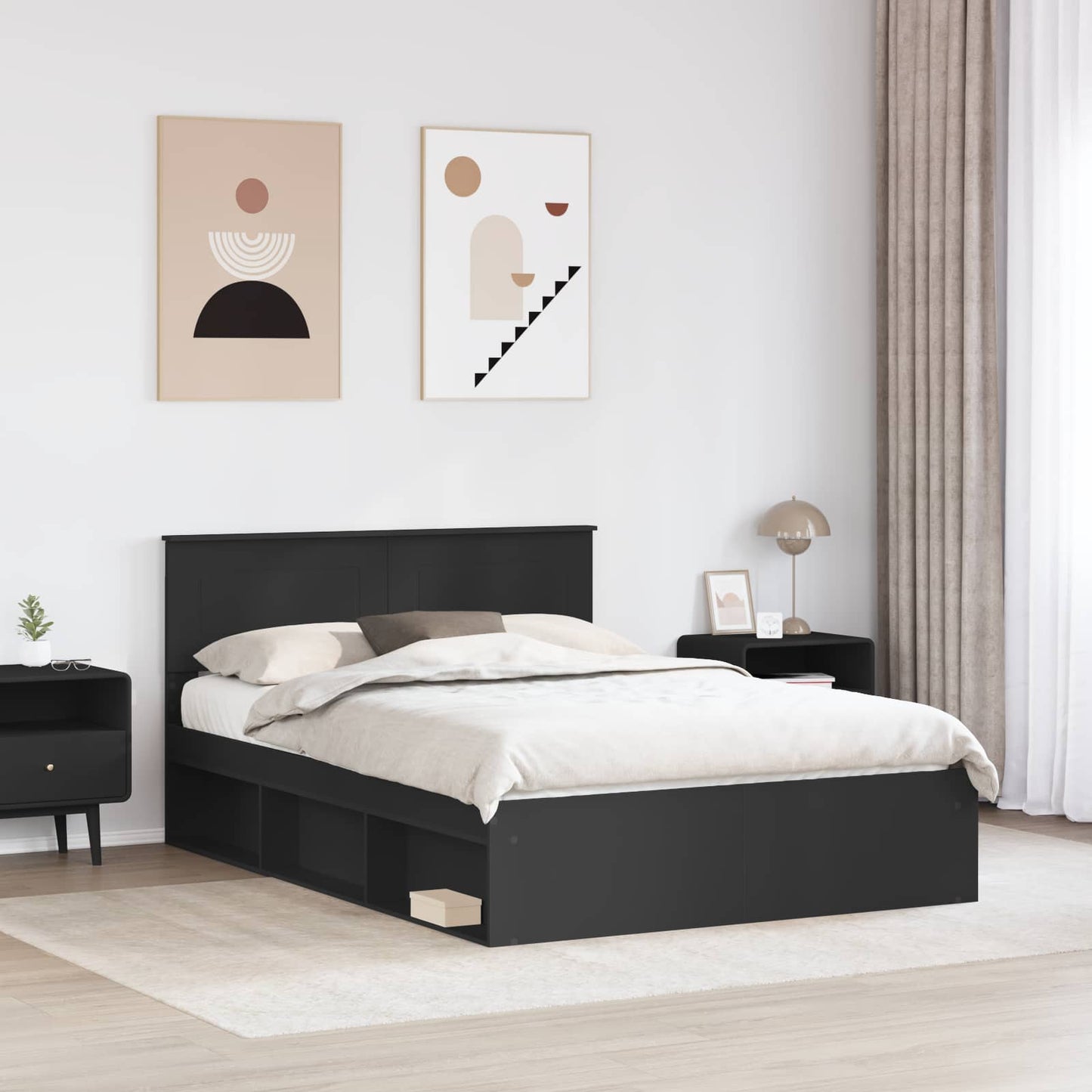 Bed Frame with Headboard Black 160 x 200 cm Engineered wood