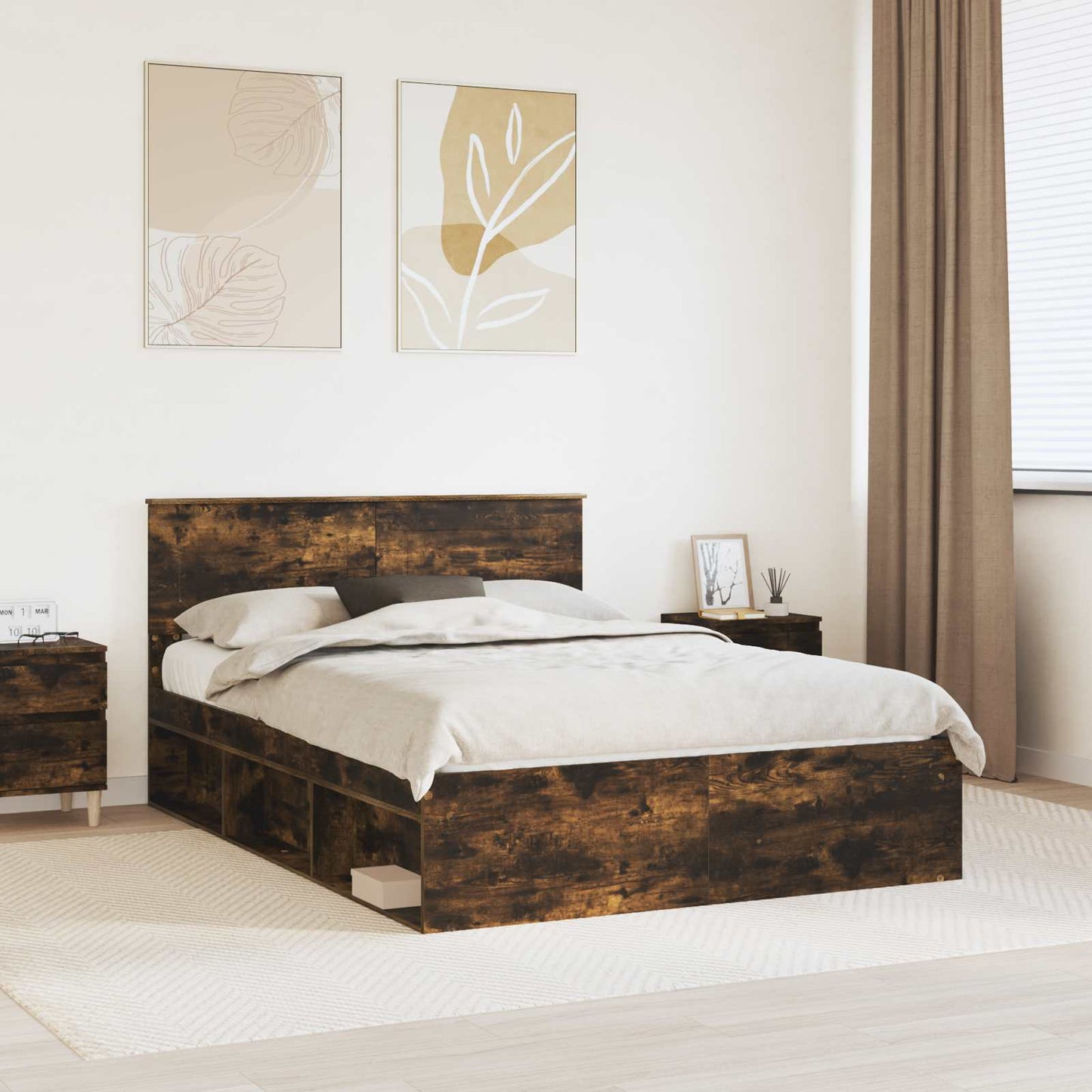 Bed Frame Smoked Oak 160 x 200 cm Engineered wood