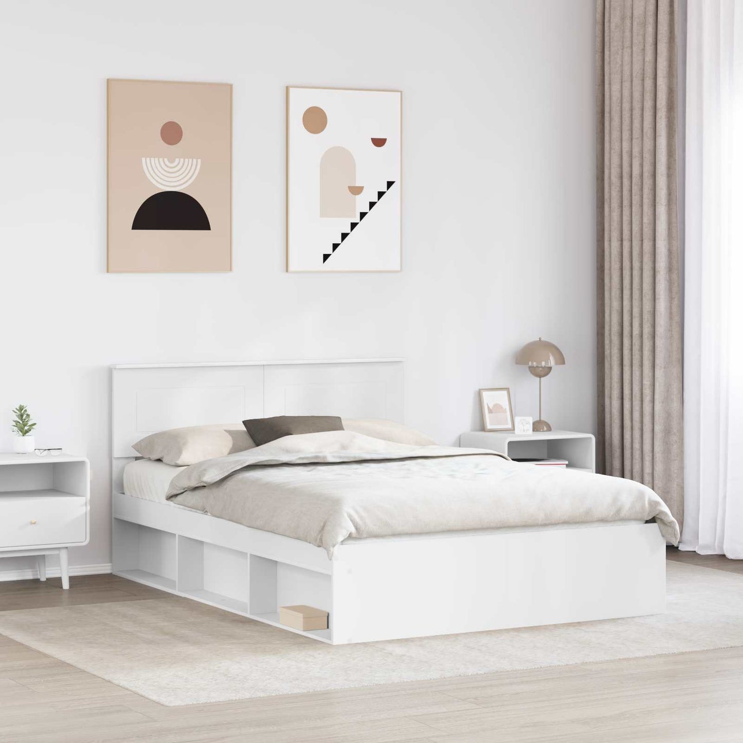 Bed Frame with Headboard White 140 x 190 cm Engineered wood