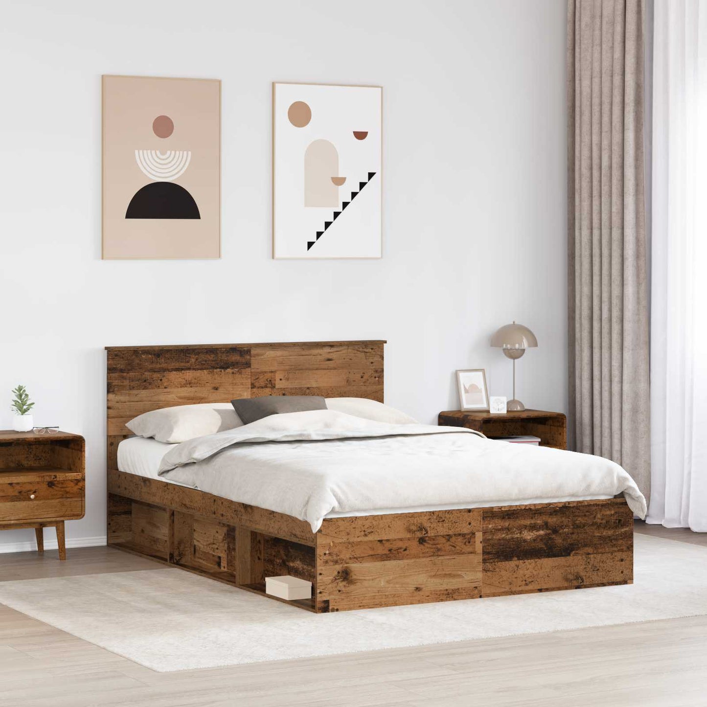 Bed Frame with Headboard Old Wood 140 x 190 cm Engineered wood