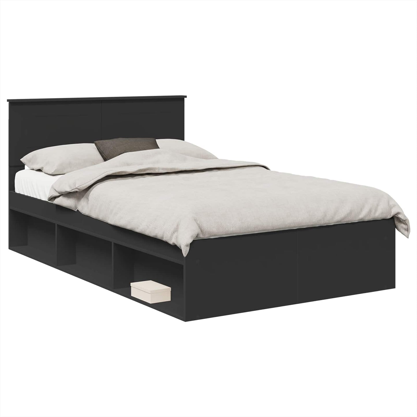 Bed Frame with Headboard Black 135 x 190 cm Engineered wood