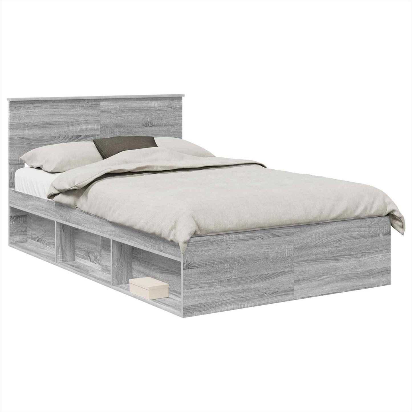 Bed Frame Grey Sonoma 135 x 190 cm Engineered wood