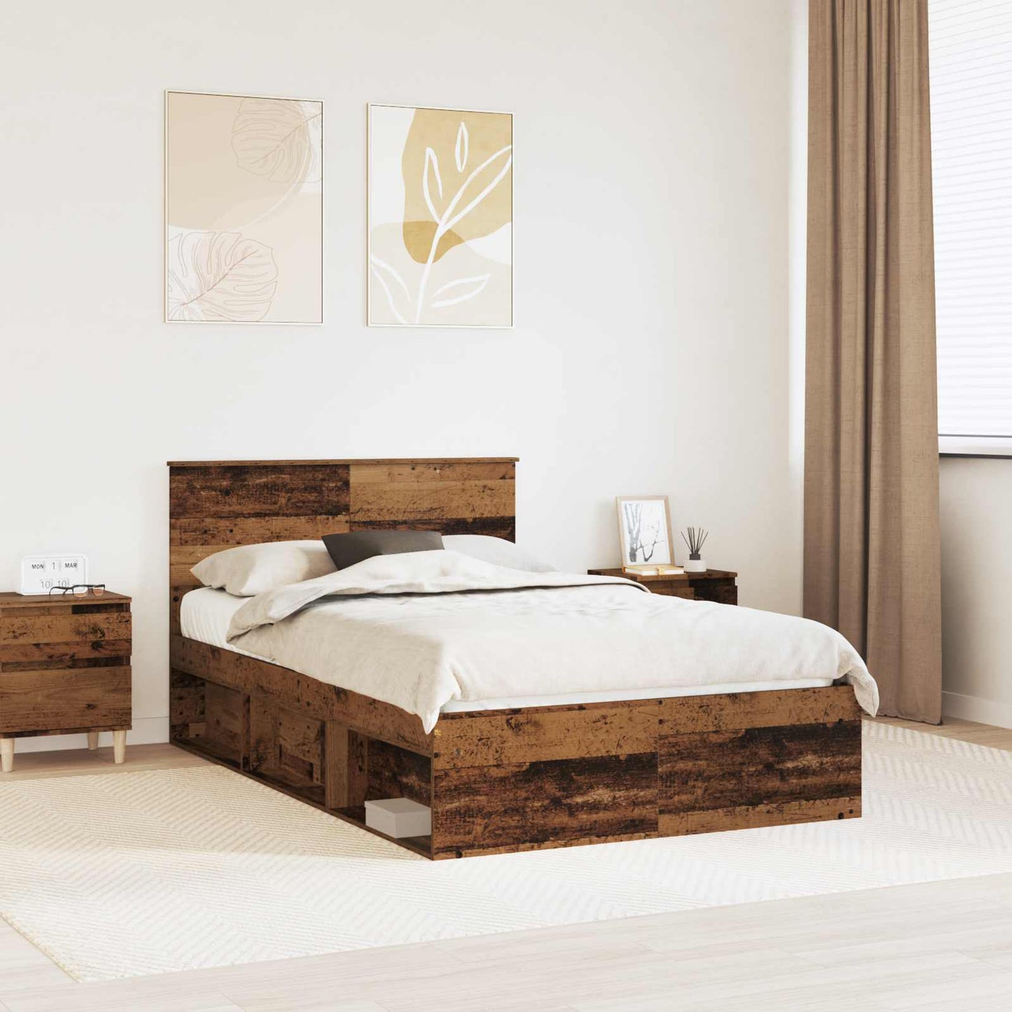 Bed Frame with Headboard Old Wood 135 x 190 cm Engineered wood