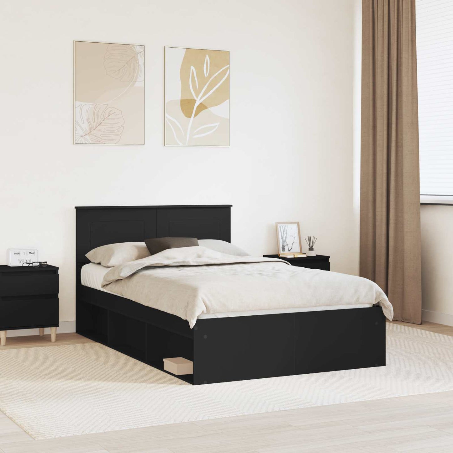 Bed Frame with Headboard Black 120 x 200 cm Engineered wood