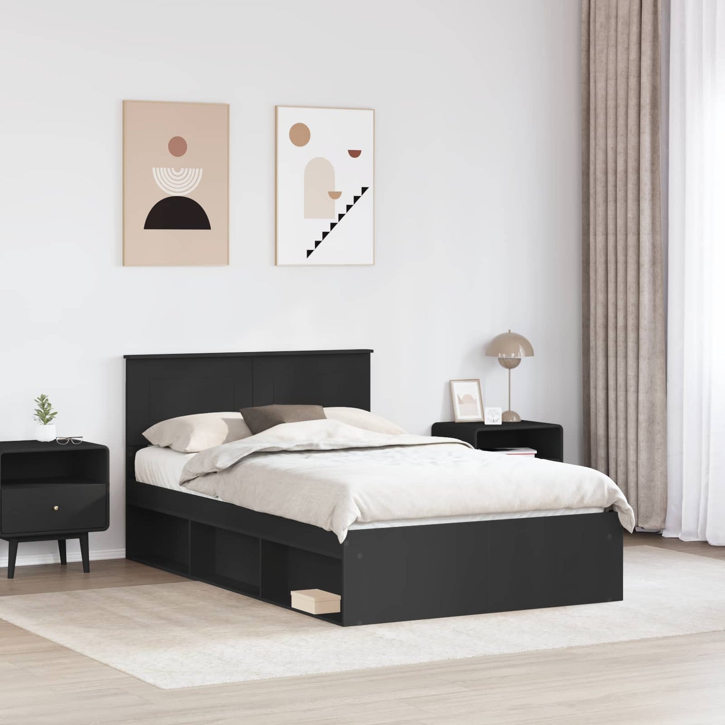 Bed Frame with Headboard Black 120 x 200 cm Engineered wood