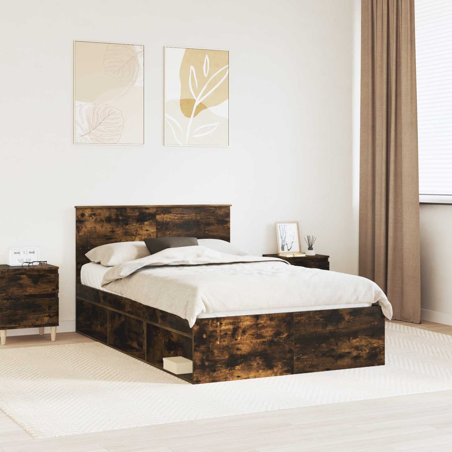 Bed Frame Smoked Oak 120 x 200 cm Engineered wood