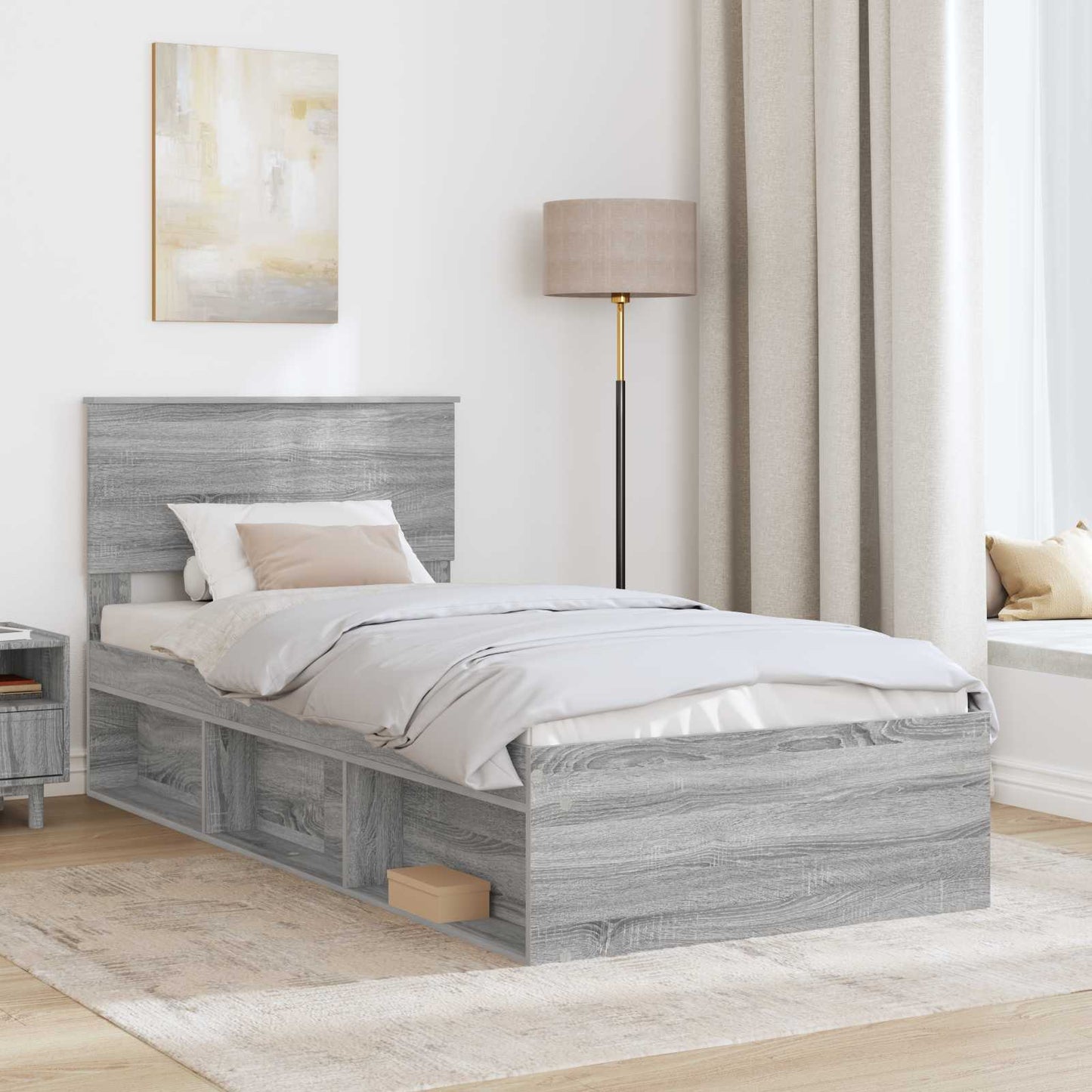 Bed Frame Grey Sonoma 100 x 200 cm Engineered wood