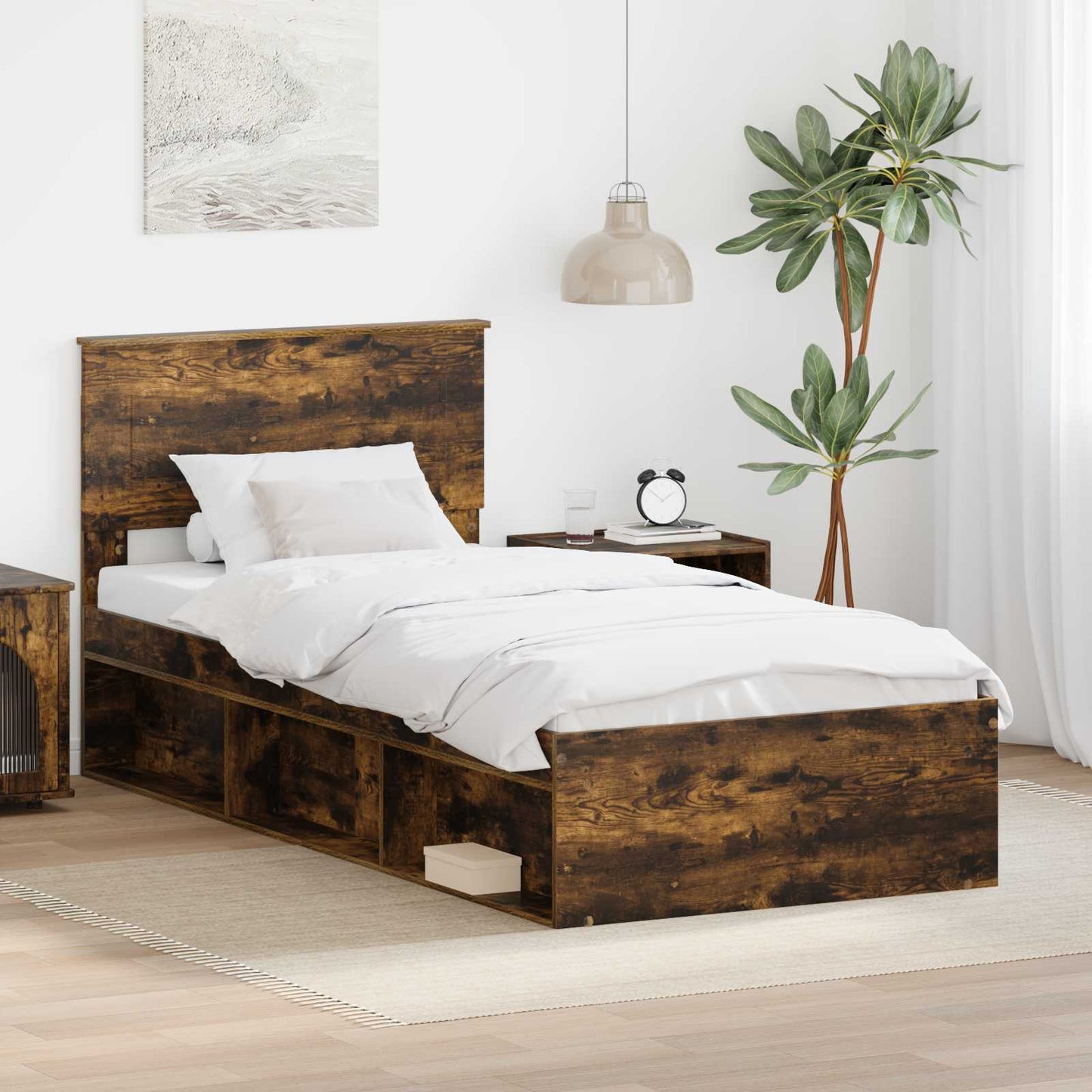 Bed Frame with Headboard Smoked Oak 90 x 200 cm Engineered wood