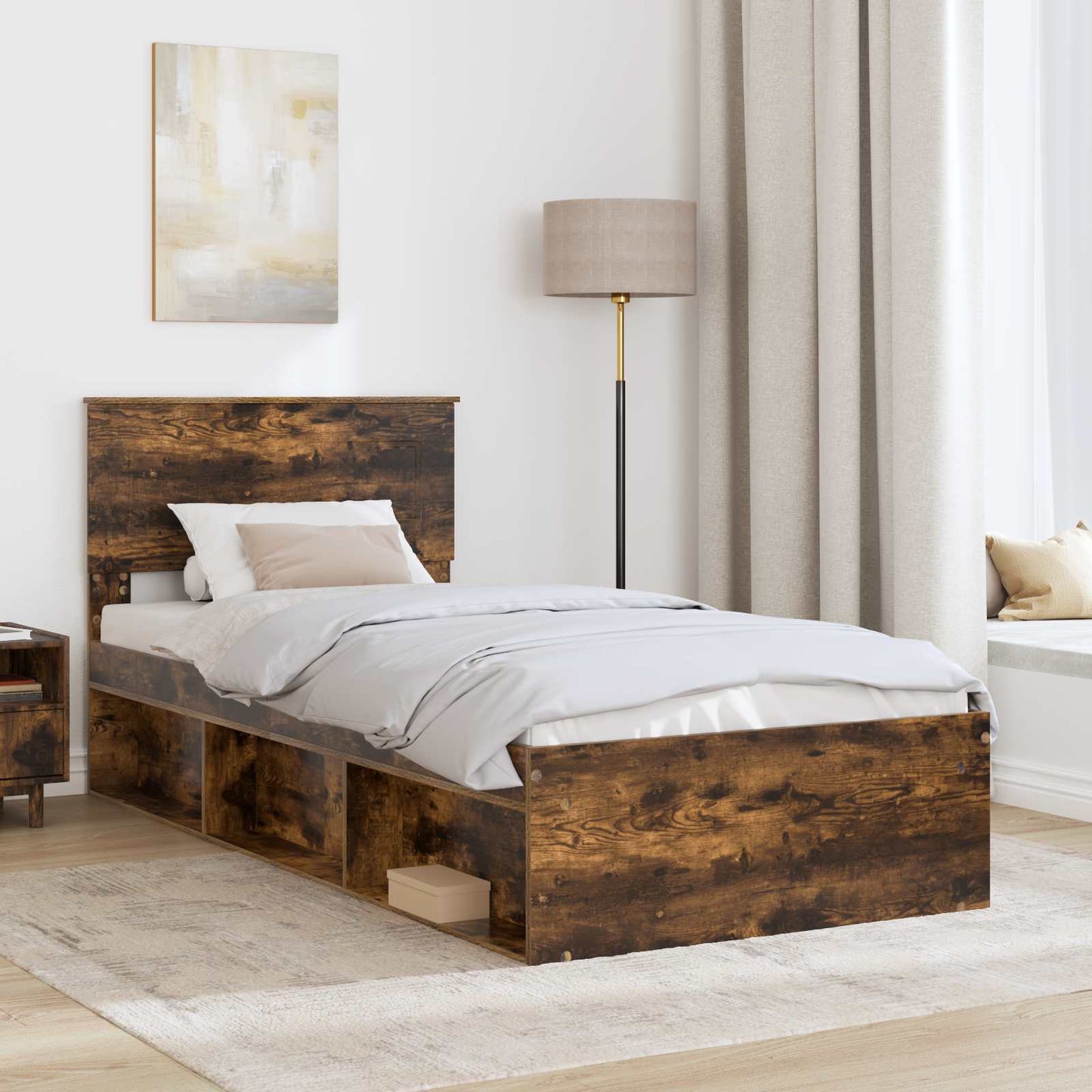 Bed Frame with Headboard Smoked Oak 90 x 200 cm Engineered wood