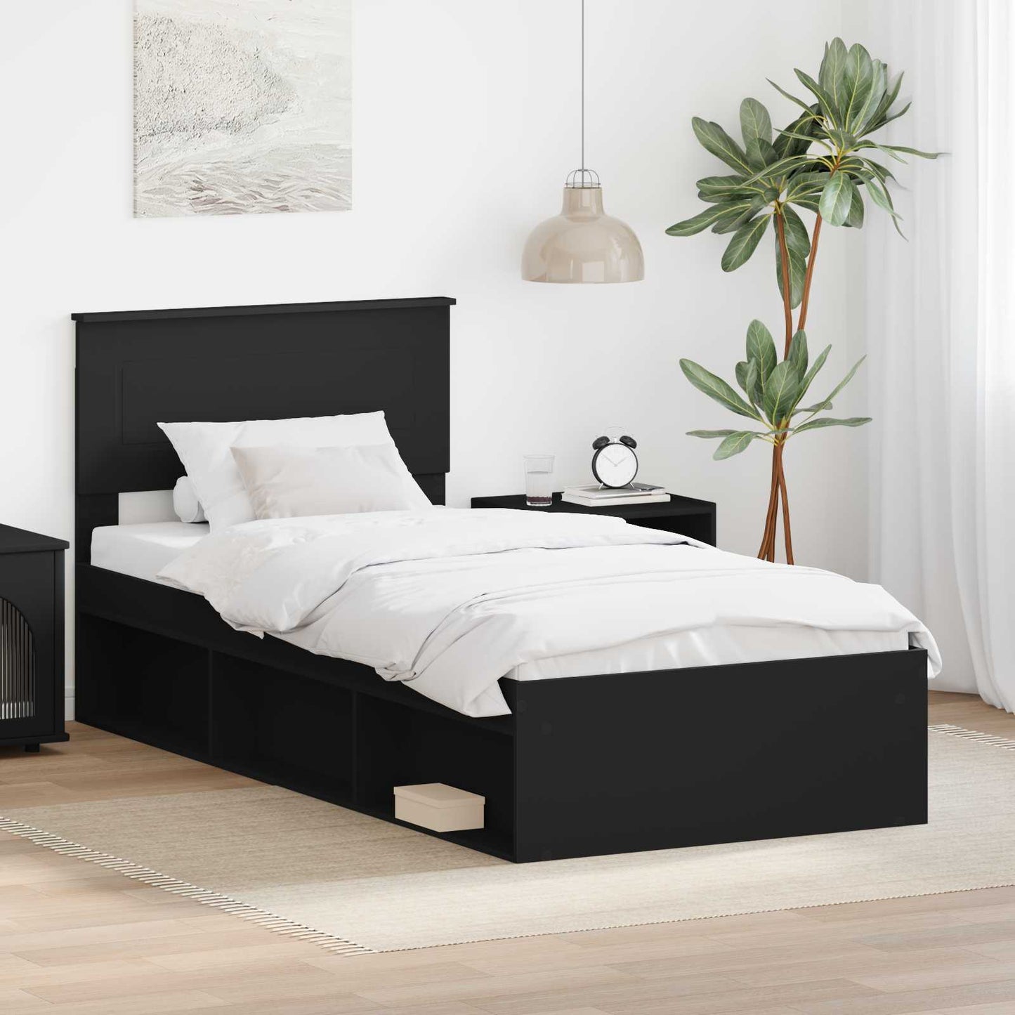 Bed Frame with Headboard Black 75 x 190 cm Engineered wood