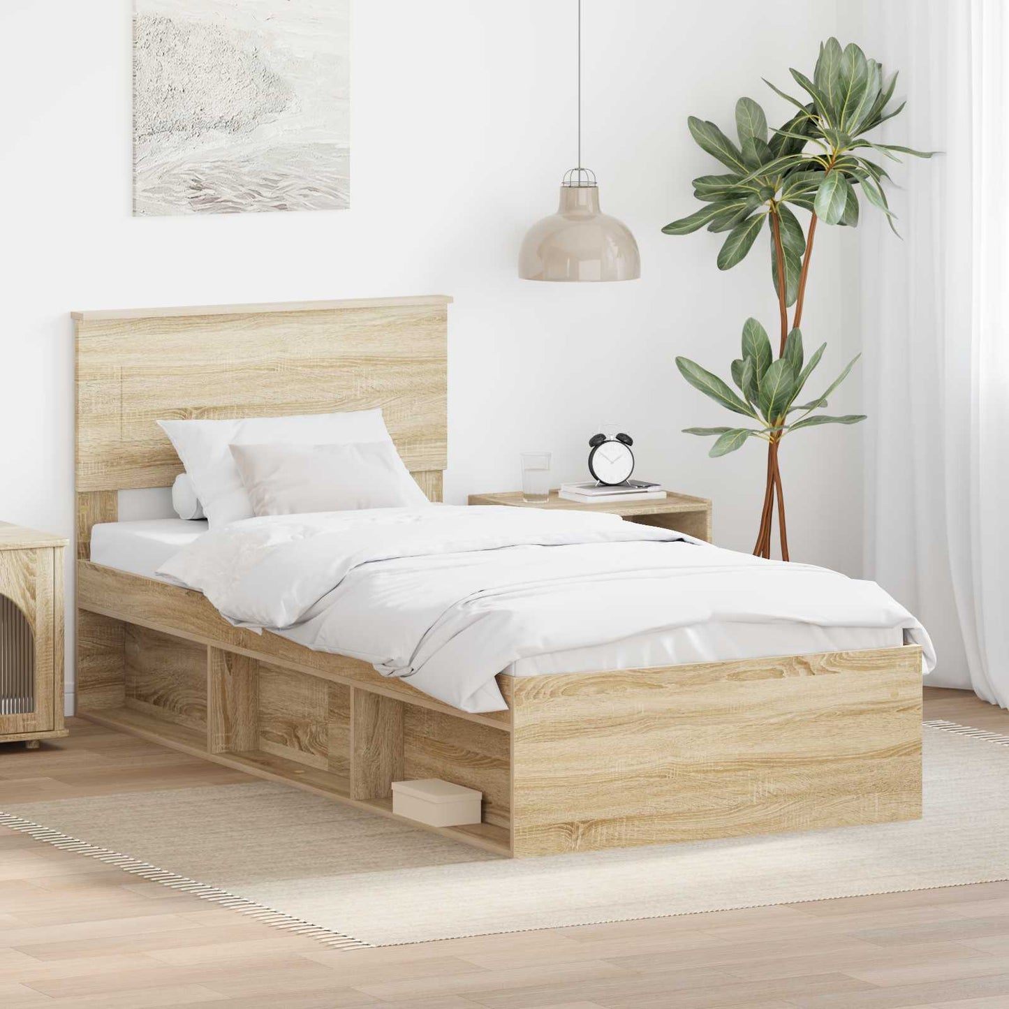Bed Frame with Headboard Sonoma Oak 75 x 190 cm Engineered wood