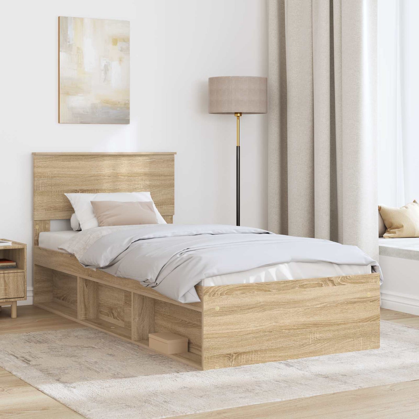 Bed Frame with Headboard Sonoma Oak 75 x 190 cm Engineered wood