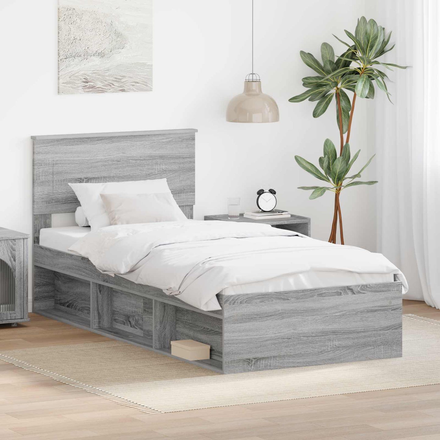 Bed Frame Grey Sonoma 75 x 190 cm Engineered wood