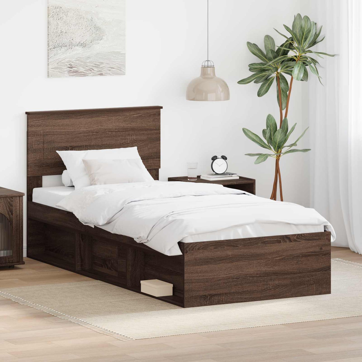 Bed Frame with Headboard Brown Oak 75 x 190 cm Engineered wood