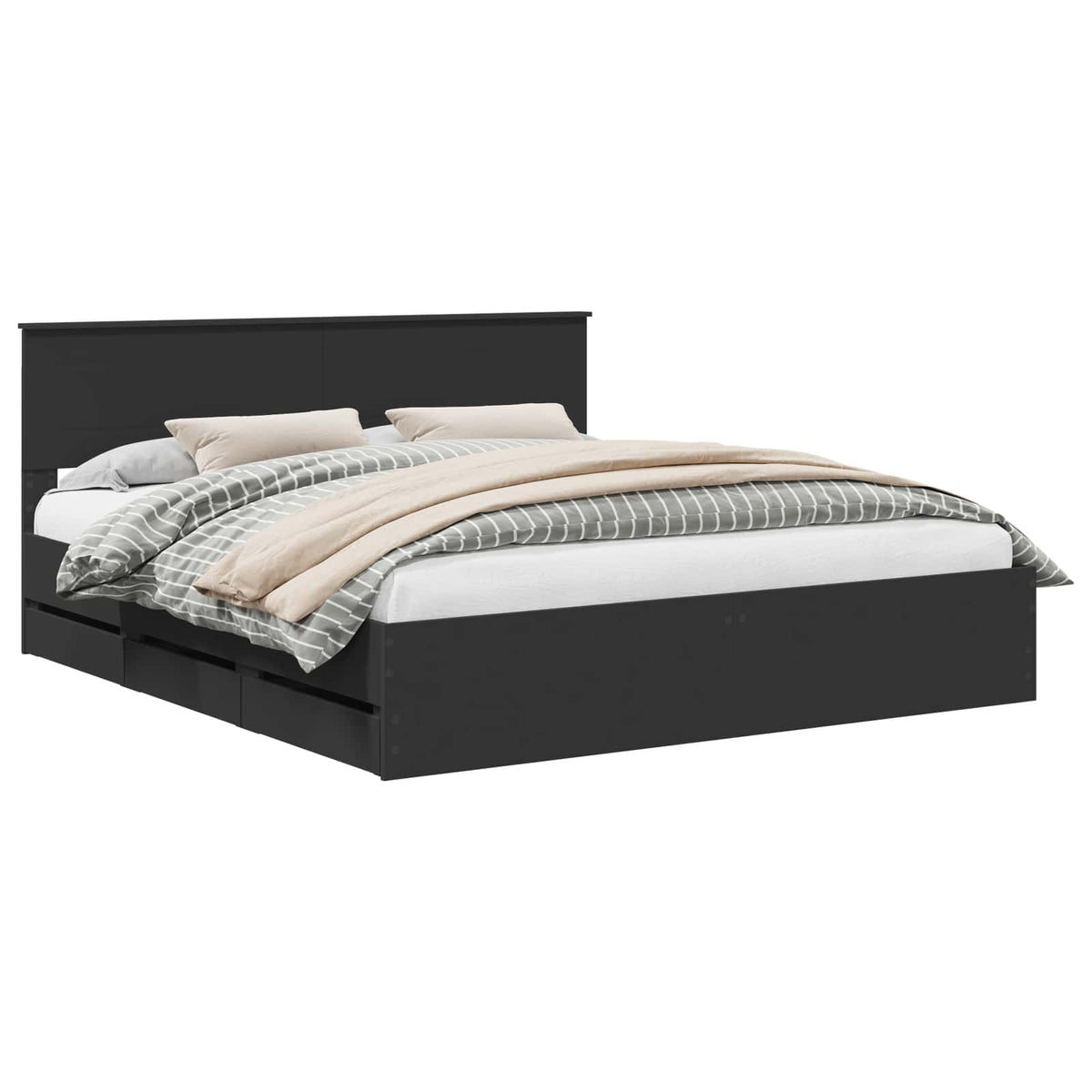 Bed Frame with Drawer Black 200 x 200 cm Engineer Wood