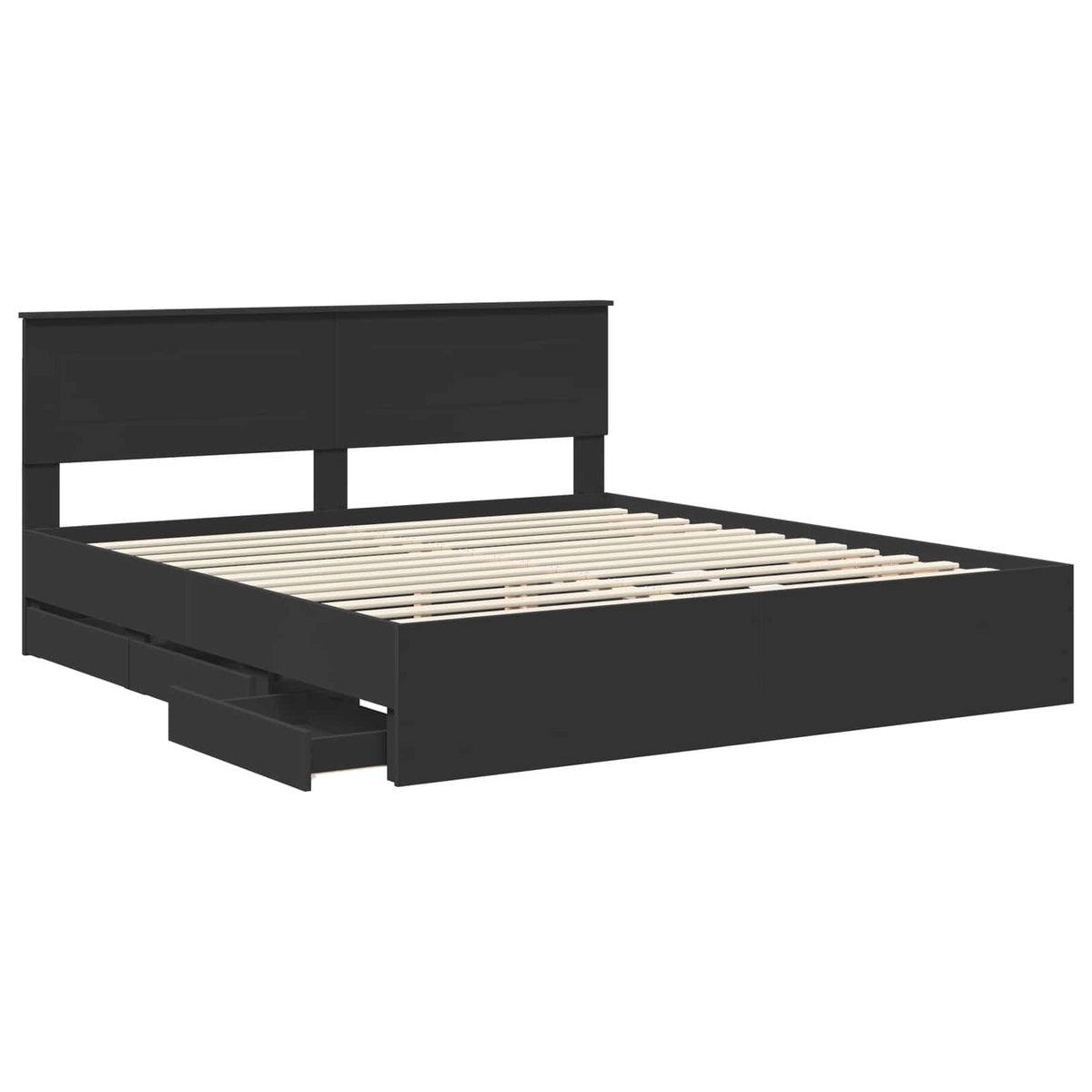 Bed Frame with Drawer Black 200 x 200 cm Engineer Wood