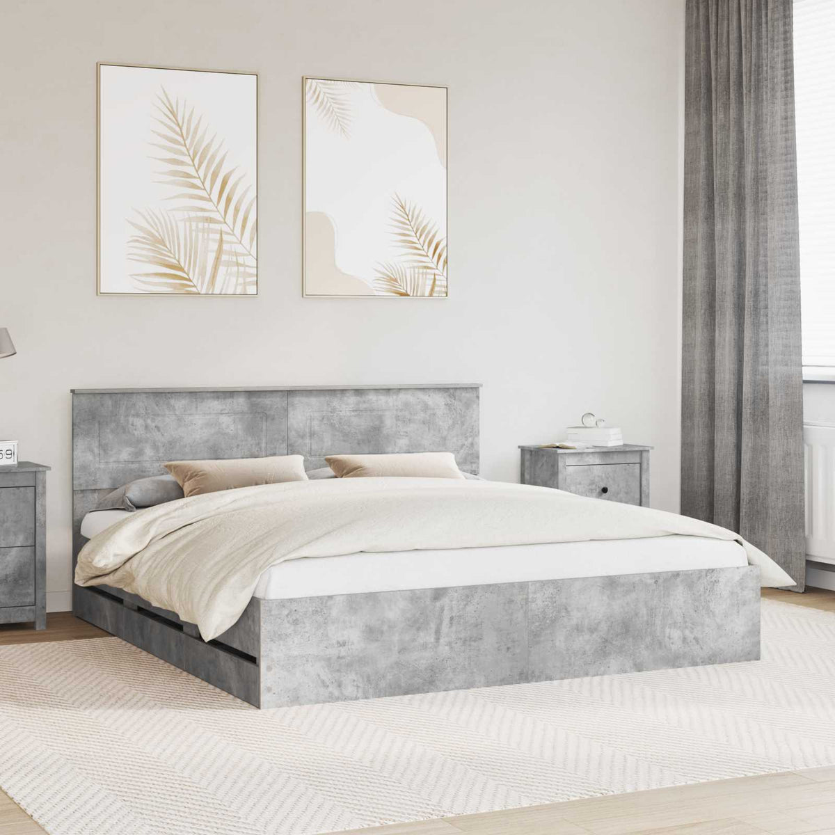 Bed Frame with Drawer Concrete Grey 200 x 200 cm Engineer Wood