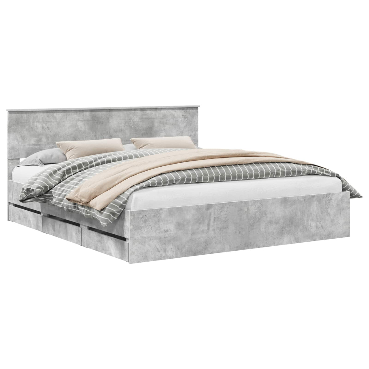 Bed Frame with Drawer Concrete Grey 200 x 200 cm Engineer Wood