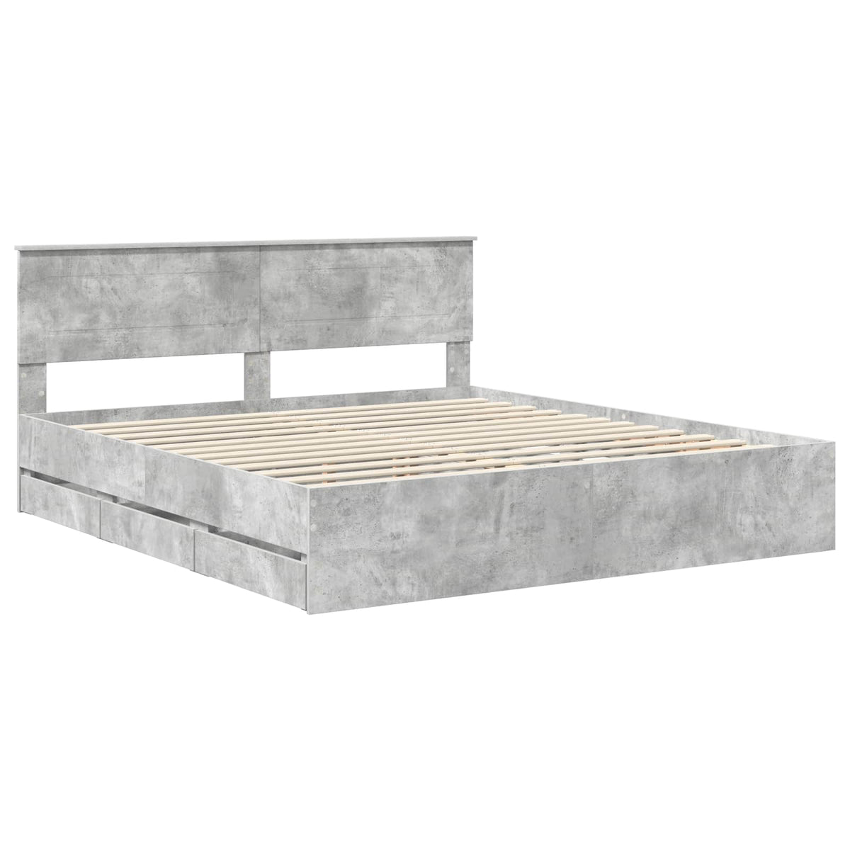 Bed Frame with Drawer Concrete Grey 200 x 200 cm Engineer Wood