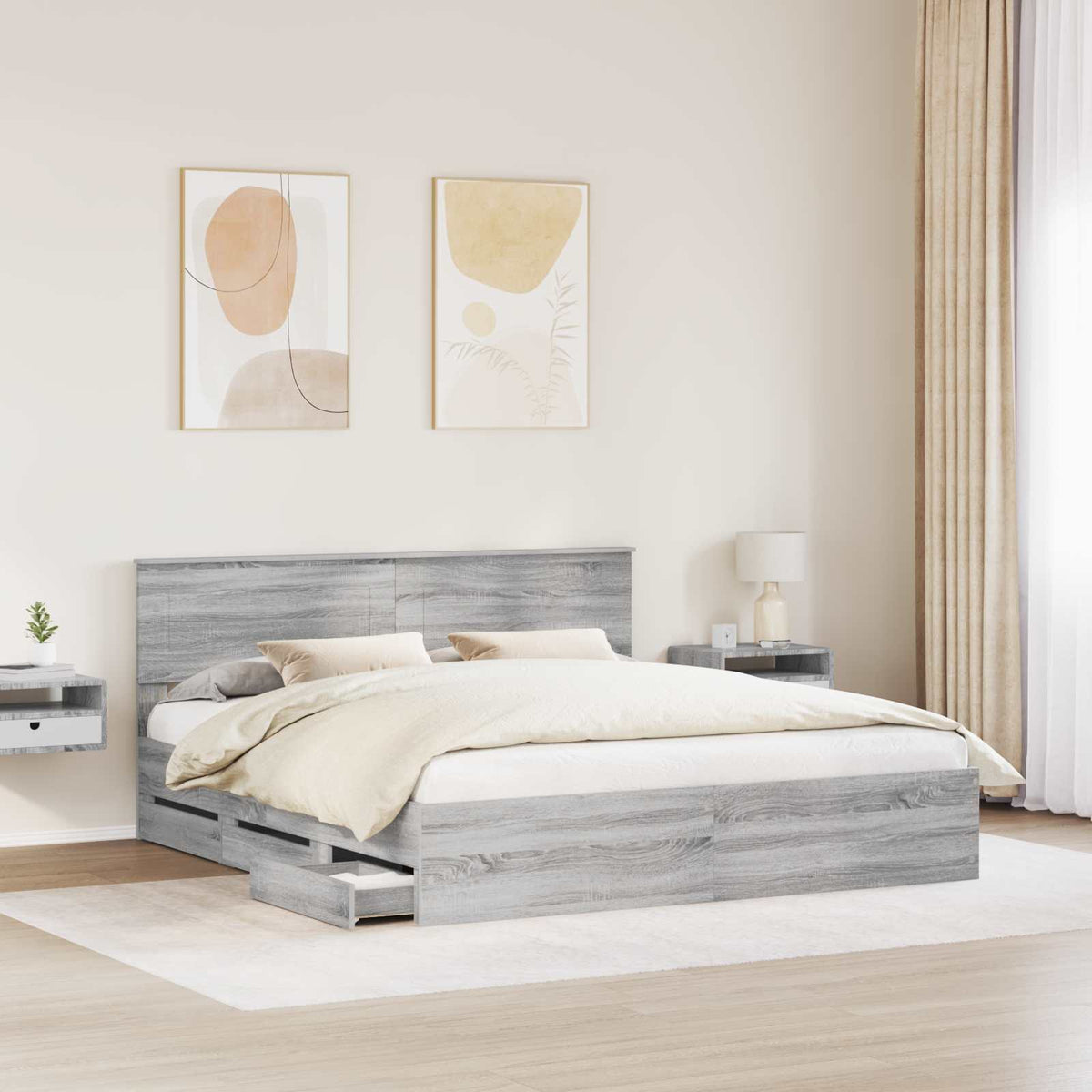 Bed Frame with Drawer Grey Sonoma 200 x 200 cm Engineer Wood