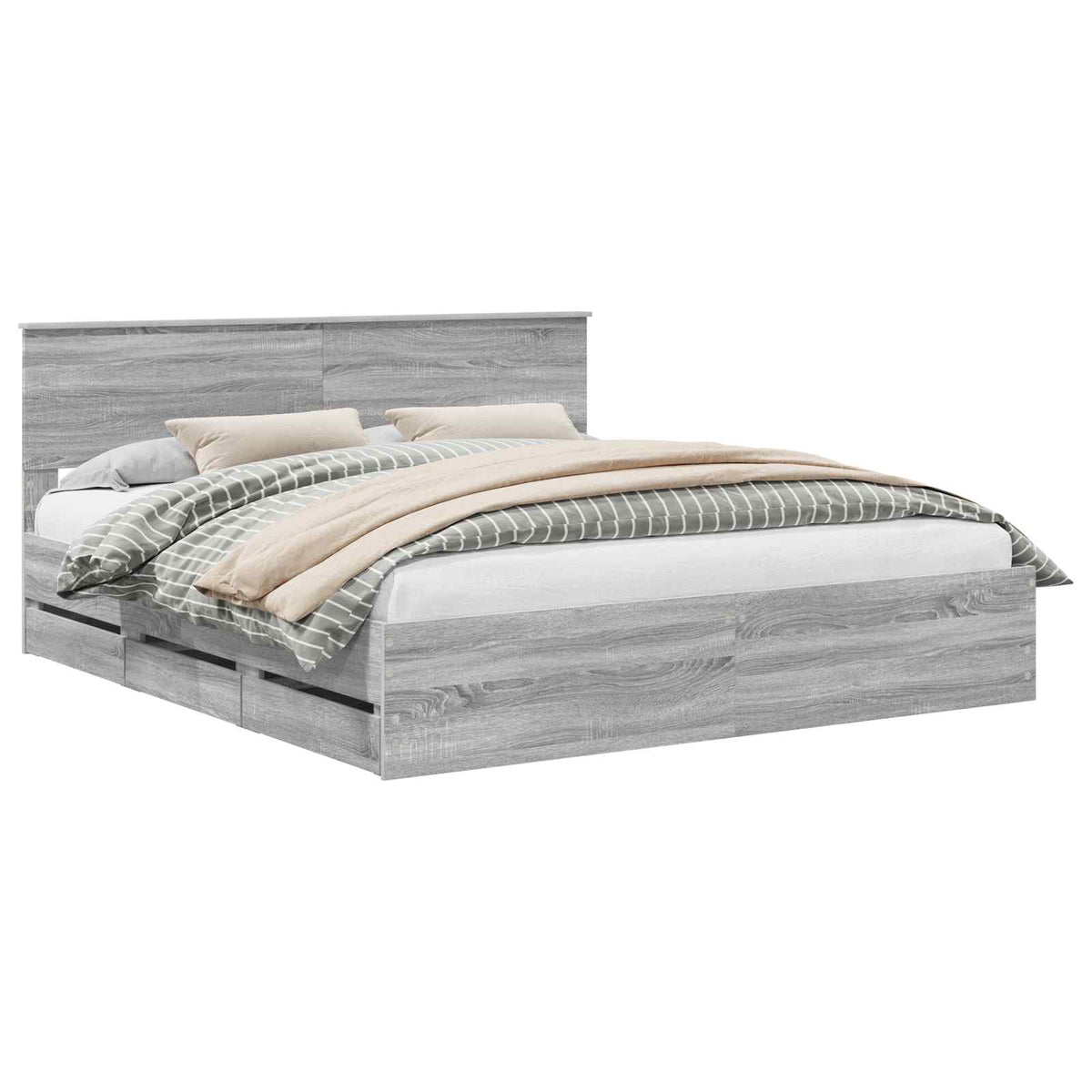 Bed Frame with Drawer Grey Sonoma 200 x 200 cm Engineer Wood