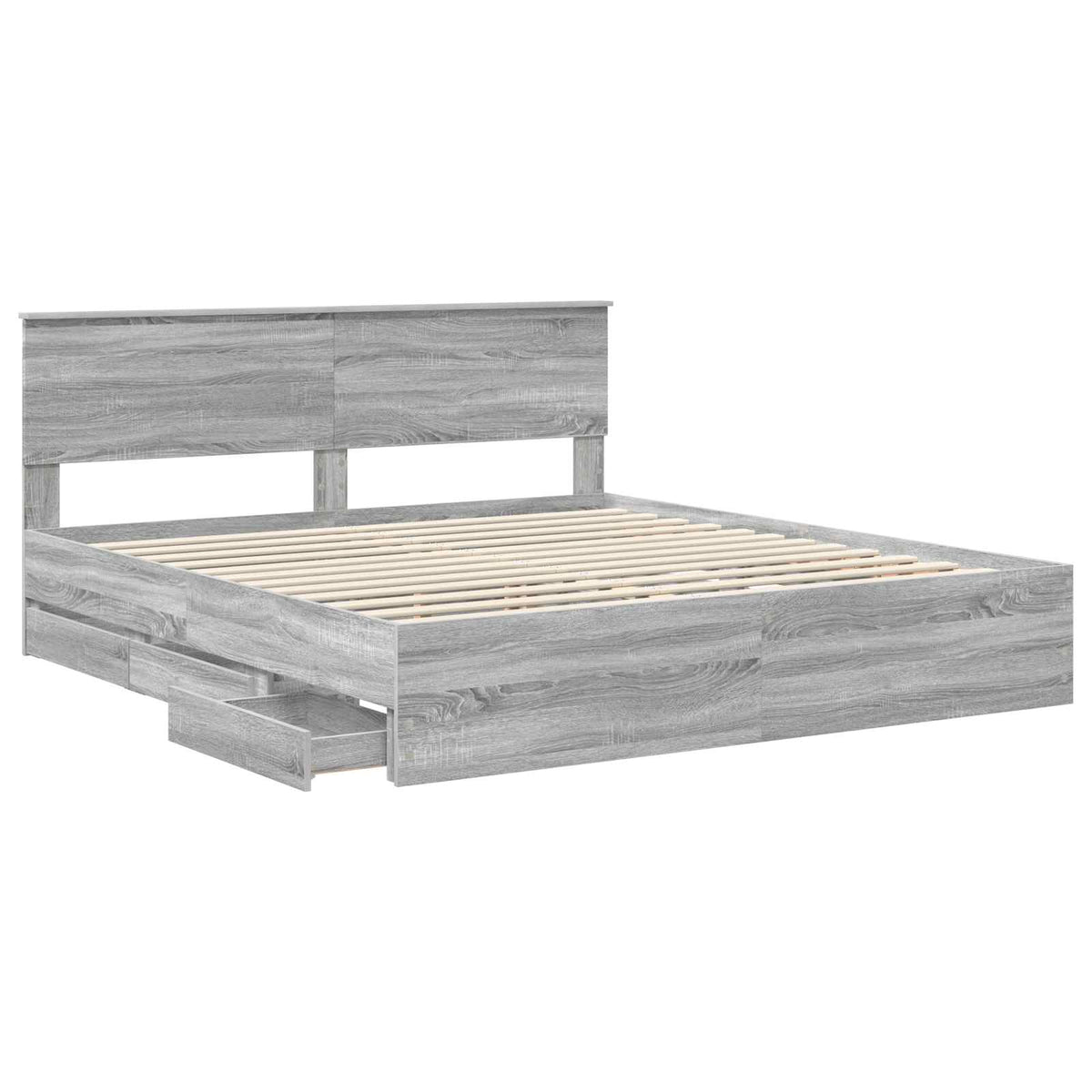 Bed Frame with Drawer Grey Sonoma 200 x 200 cm Engineer Wood