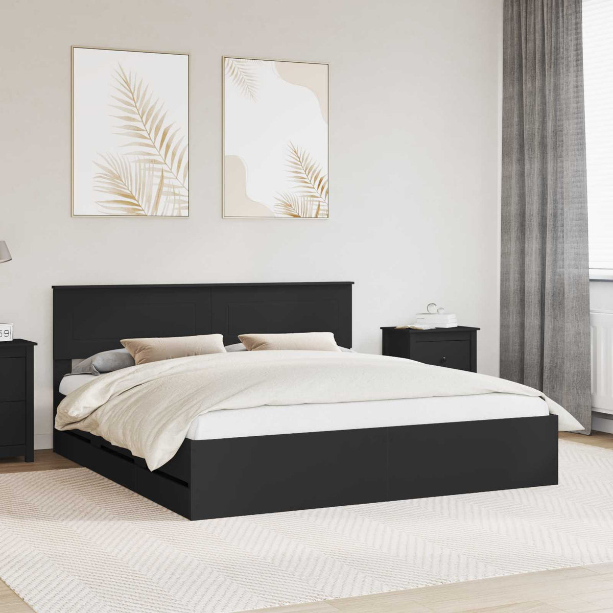 Bed Frame with Drawer Black 180 x 200 cm Engineer Wood