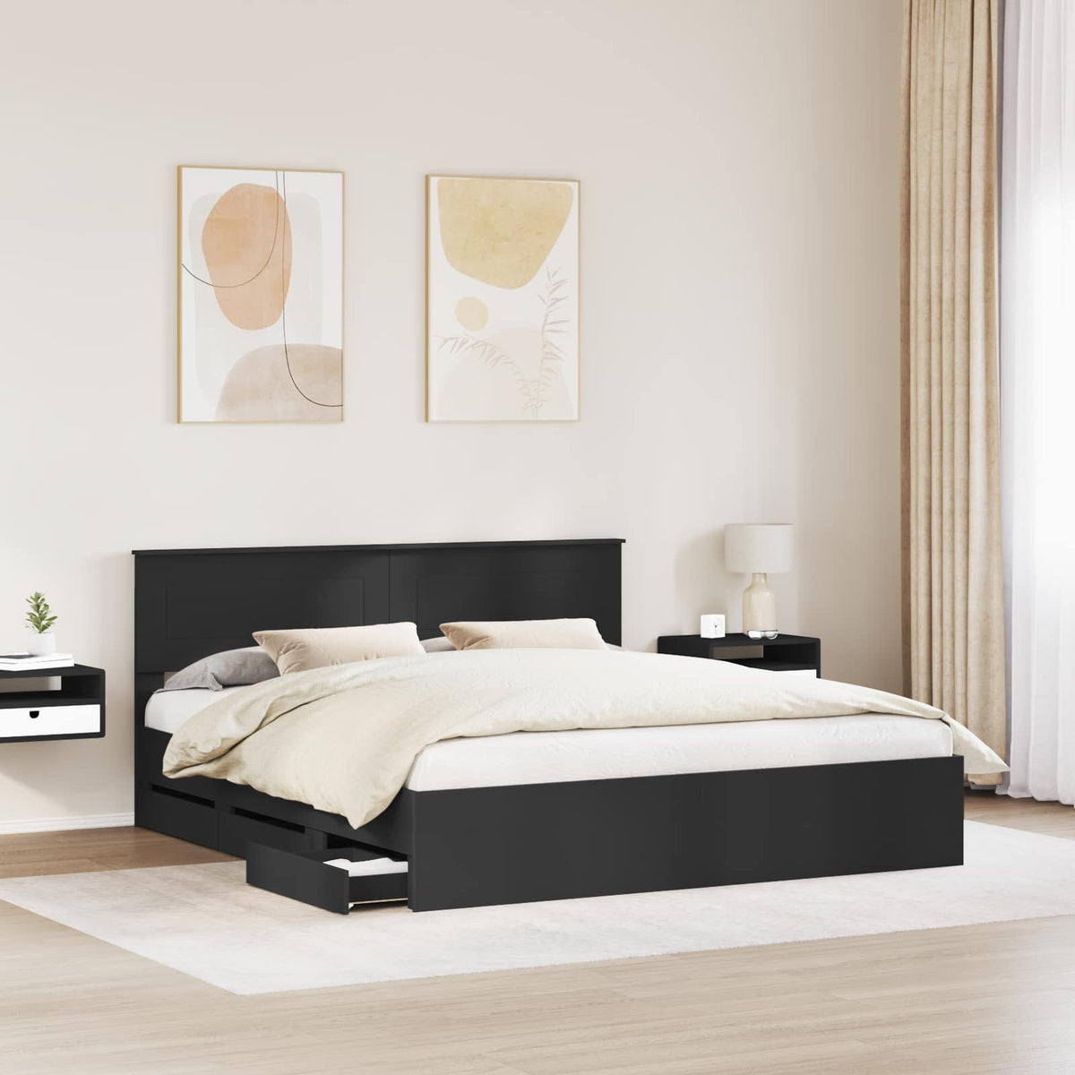 Bed Frame with Drawer Black 180 x 200 cm Engineer Wood