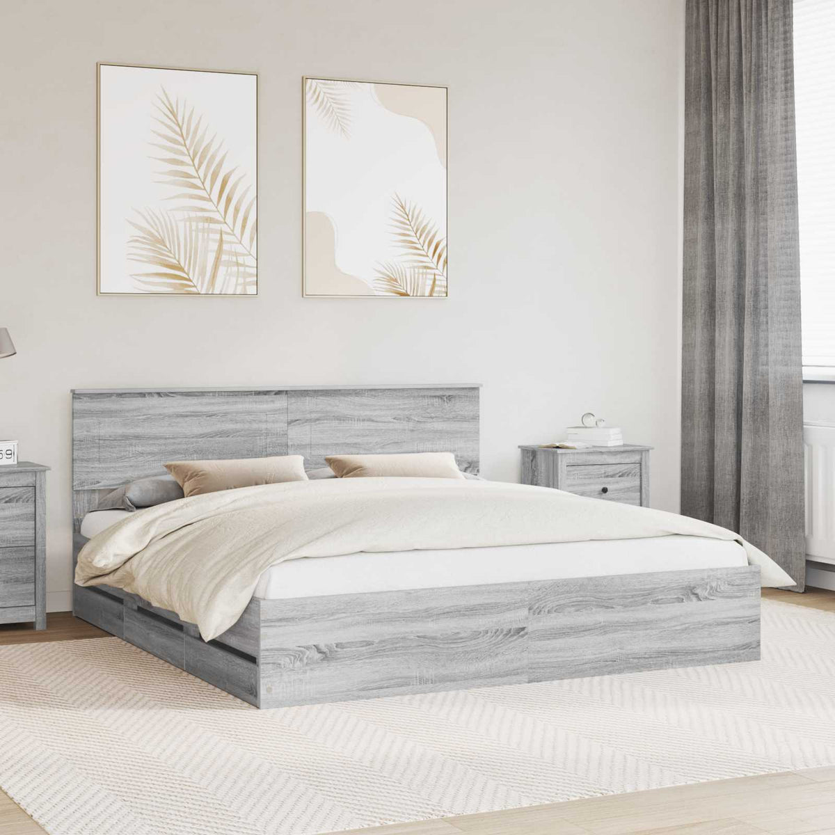 Bed Frame with Drawer Grey Sonoma 180 x 200 cm Engineer Wood