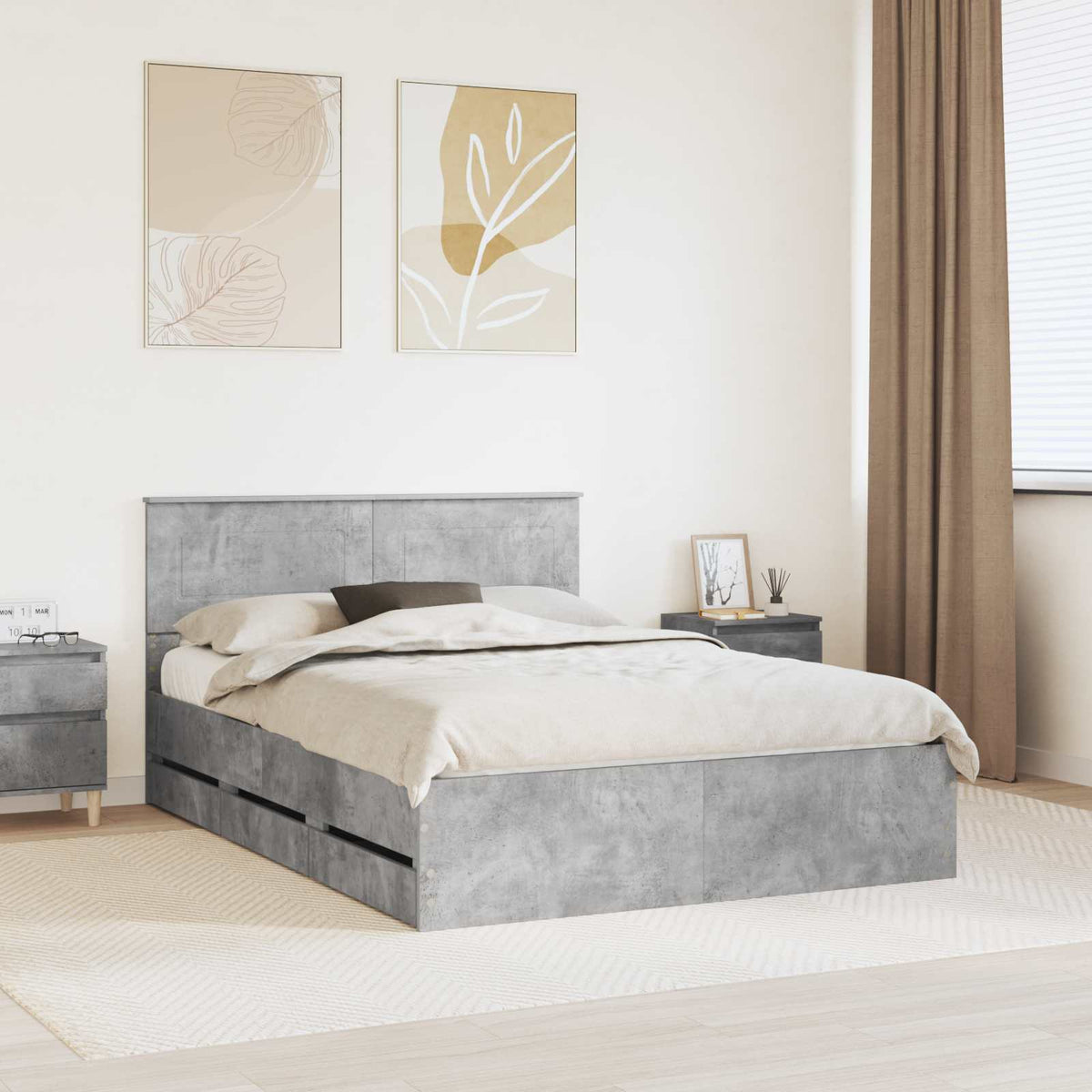 Bed Frame with Drawer Concrete Grey 150 x 200 cm Engineer Wood