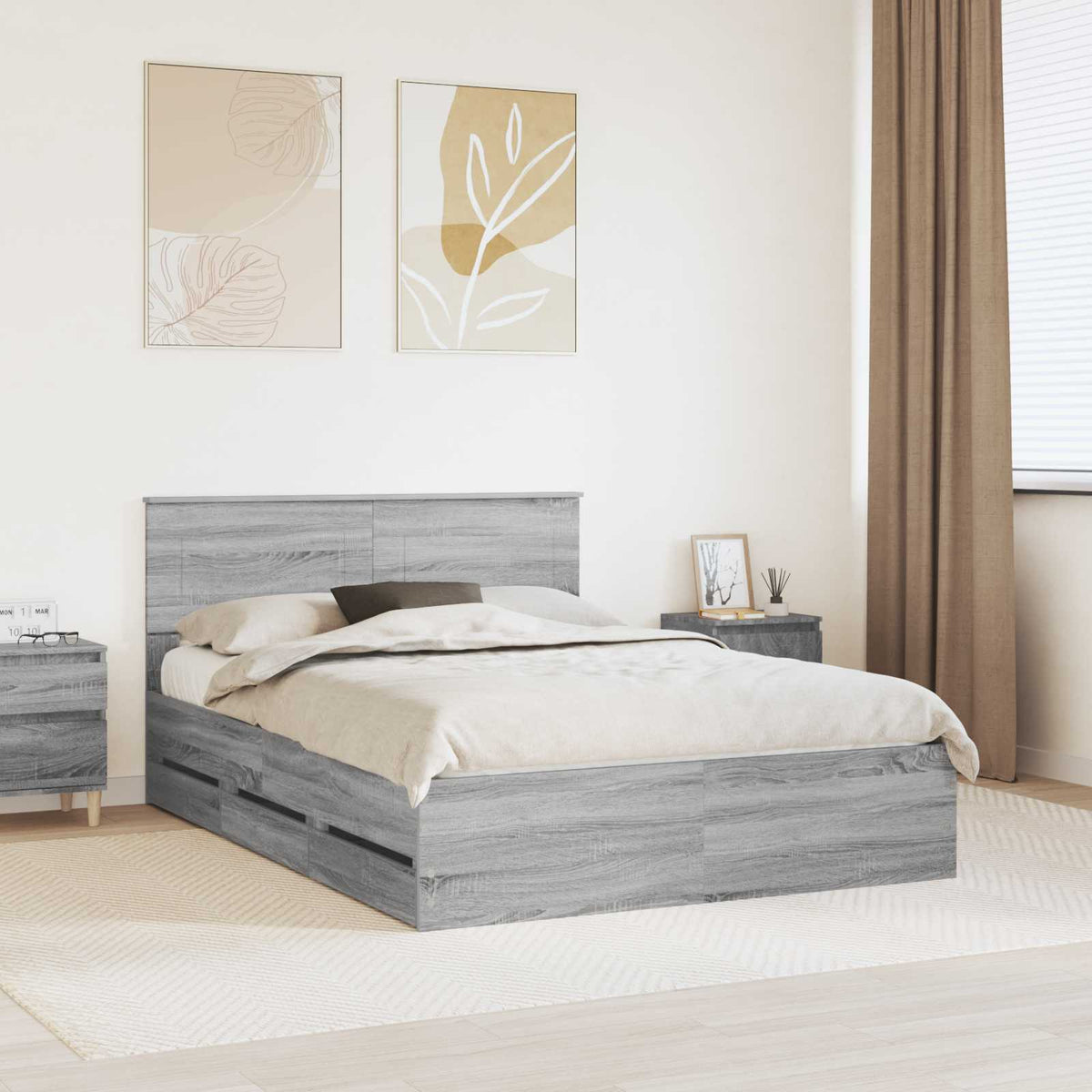 Bed Frame with Drawer Grey Sonoma 150 x 200 cm Engineer Wood