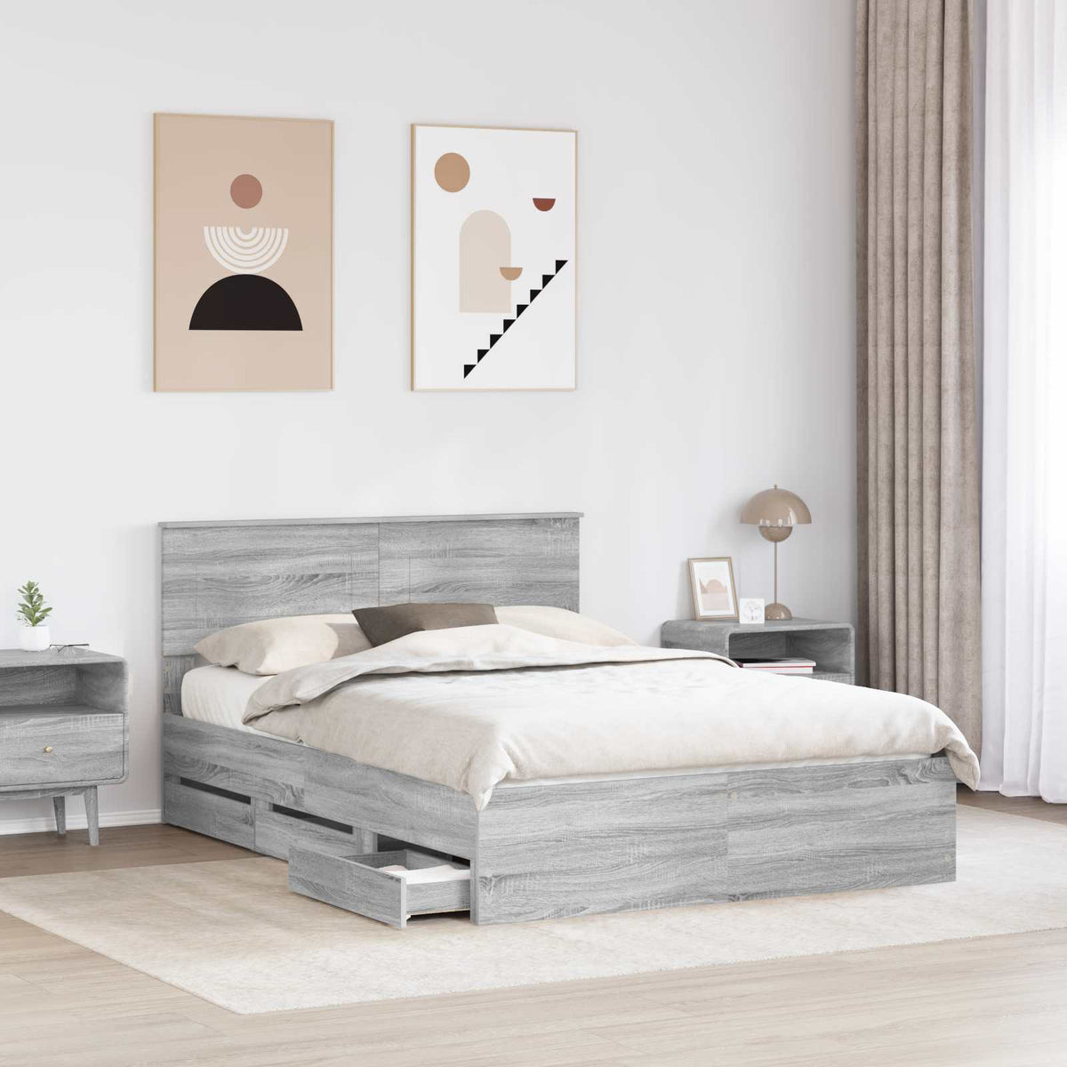 Bed Frame with Drawer Grey Sonoma 150 x 200 cm Engineer Wood