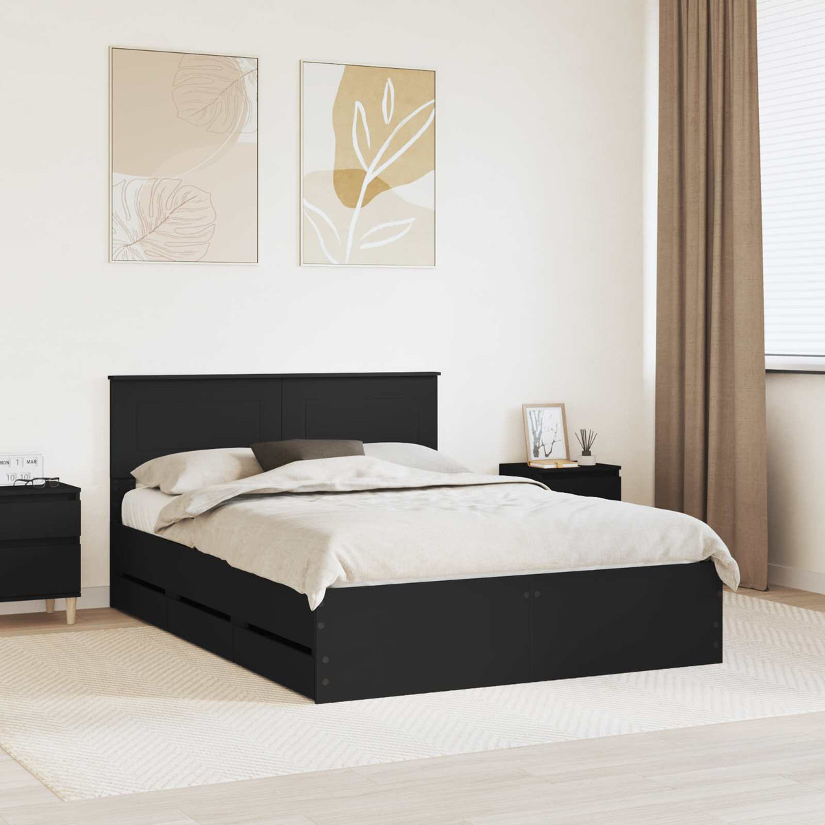 Bed Frame with Drawer Black 140 x 200 cm Engineer Wood